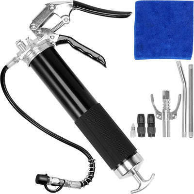 VEVOR Pistol Grip Grease Gun, 6000 PSI, 14 OZ / 400 CC Capacity Heavy Duty Professional Grease Gun, with 19.69 Inch Flexible Hose 2 Black Flat Couplers, 1 Pointed Coupler, and 2 Rigid Metal Pipe 