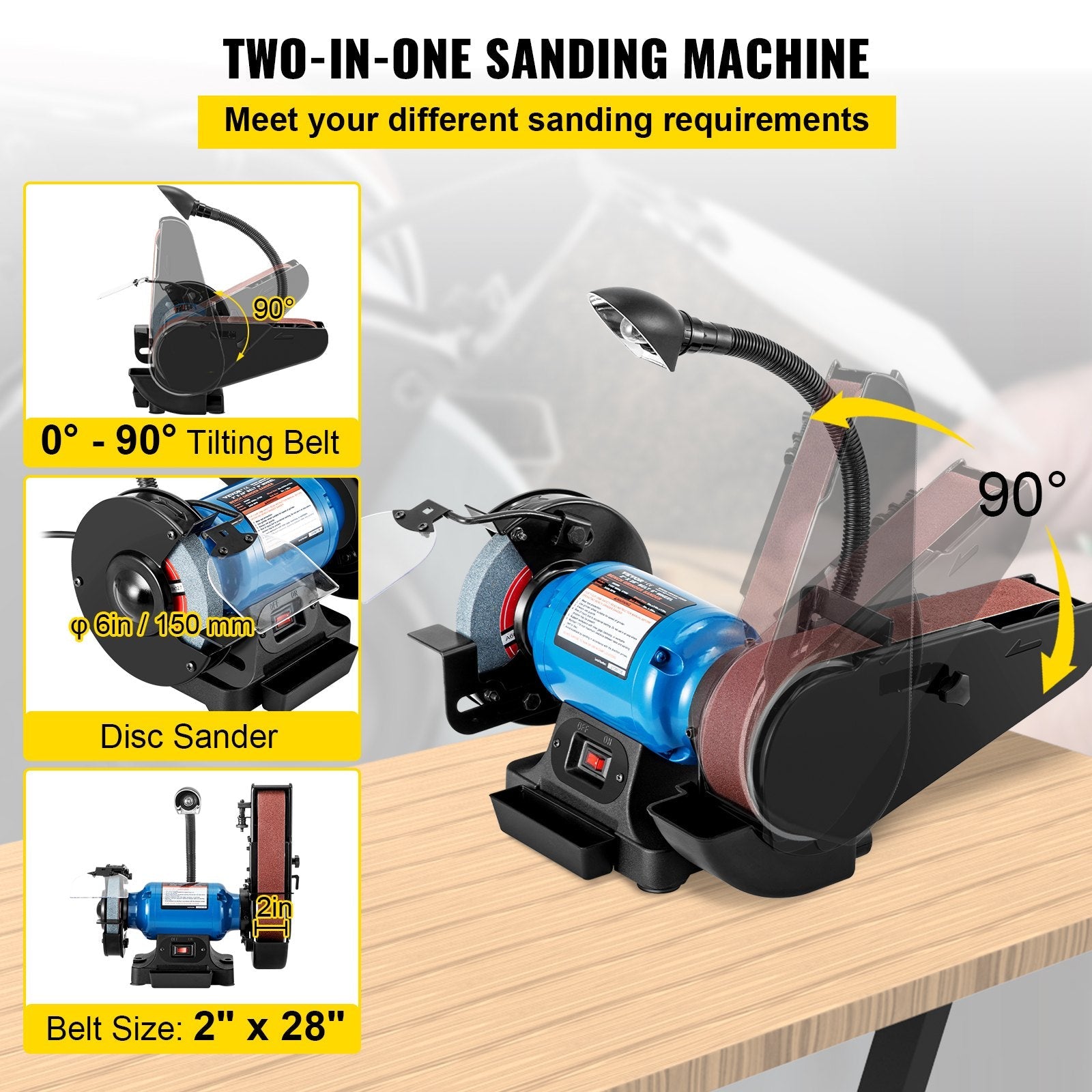 VEVOR 2 IN 1 2inch Belt Grinder for Knife Making 6inch 3450rpm per min Belt and Disc Bench Sander 90 Degree Belt Holder with Sturdy Base and LED Working Lamp 