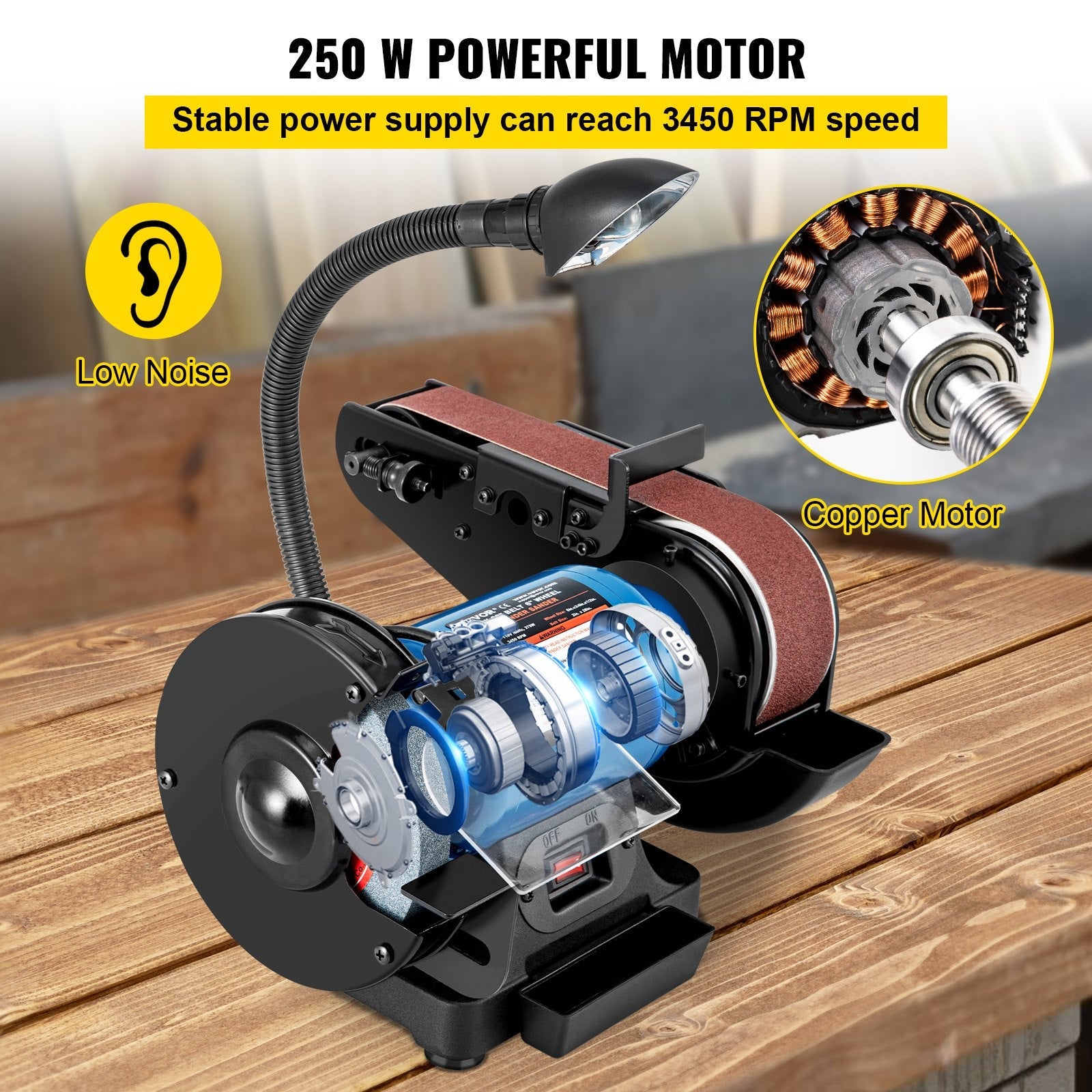 VEVOR 2 IN 1 2inch Belt Grinder for Knife Making 6inch 3450rpm per min Belt and Disc Bench Sander 90 Degree Belt Holder with Sturdy Base and LED Working Lamp 