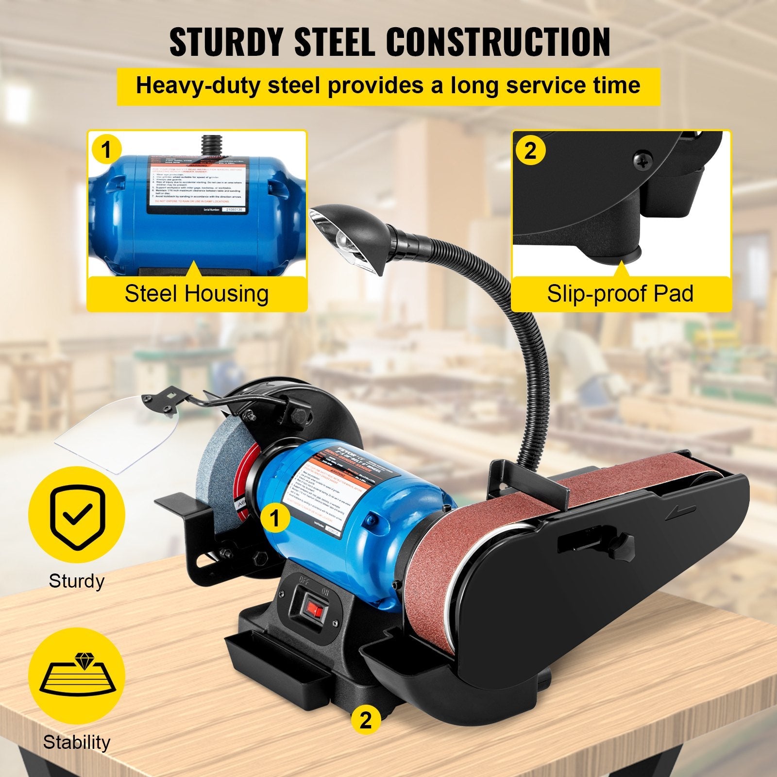 VEVOR 2 IN 1 2inch Belt Grinder for Knife Making 6inch 3450rpm per min Belt and Disc Bench Sander 90 Degree Belt Holder with Sturdy Base and LED Working Lamp 