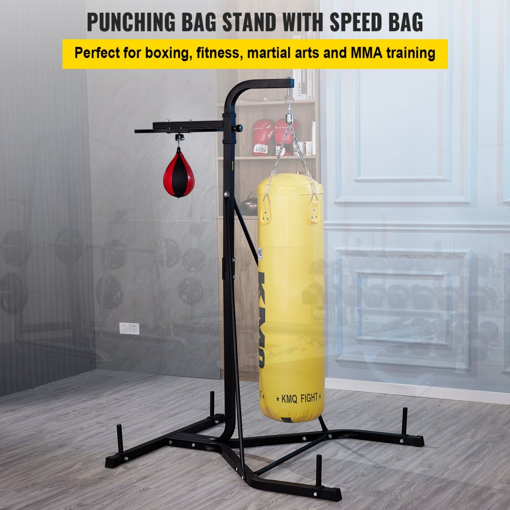 VEVOR Heavy Bag Stand with Speed Ball , Height Adjustable Punching Bag Stand, Foldable Boxing Bag Stand Steel Sandbag Rack Freestanding Up to 132 lbs for Home and Gym Fitness. 