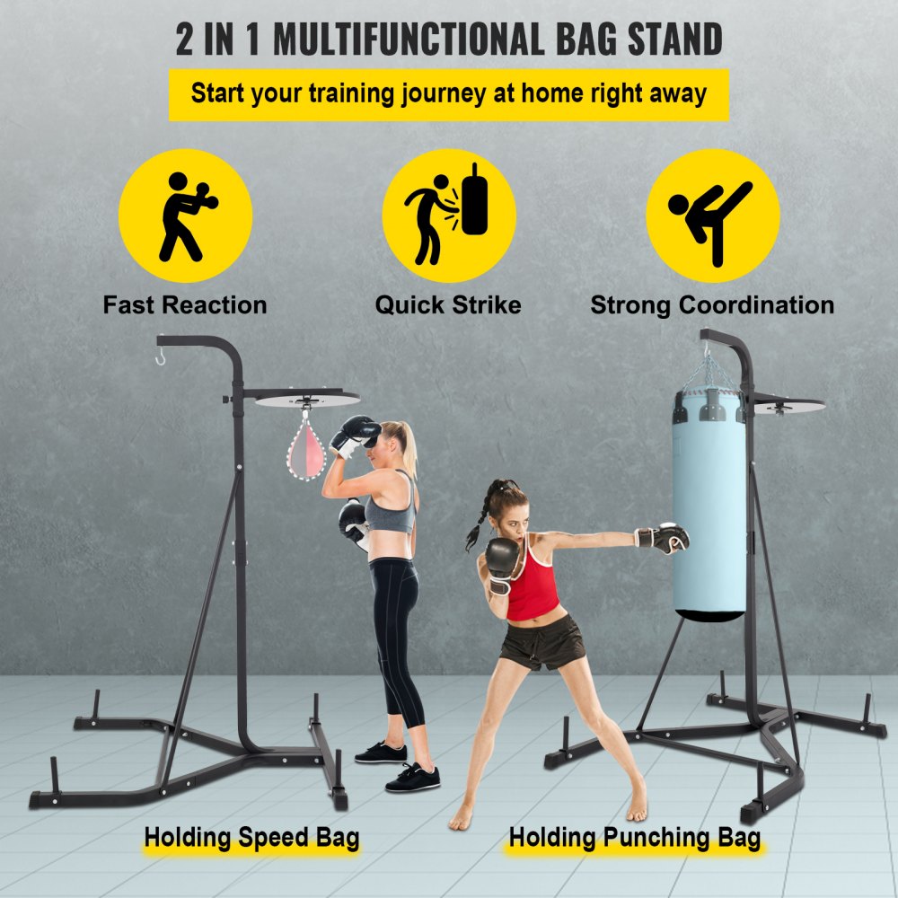 VEVOR Heavy Bag Stand with Speed Ball , Height Adjustable Punching Bag Stand, Foldable Boxing Bag Stand Steel Sandbag Rack Freestanding Up to 132 lbs for Home and Gym Fitness. 