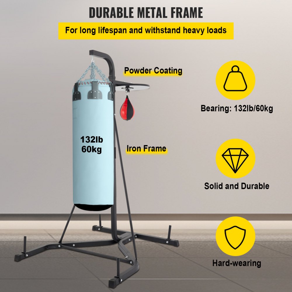 VEVOR Heavy Bag Stand with Speed Ball , Height Adjustable Punching Bag Stand, Foldable Boxing Bag Stand Steel Sandbag Rack Freestanding Up to 132 lbs for Home and Gym Fitness. 