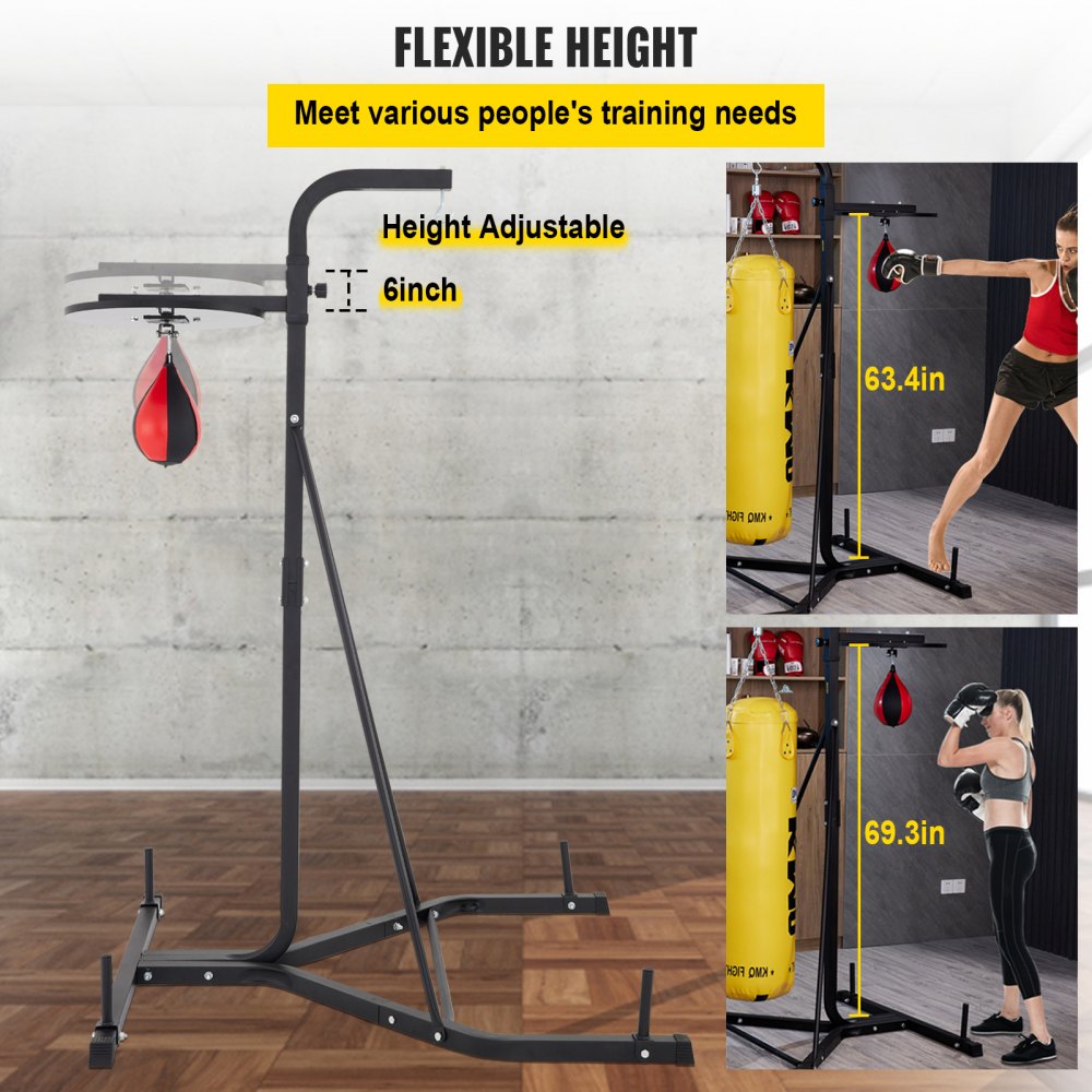 VEVOR Heavy Bag Stand with Speed Ball , Height Adjustable Punching Bag Stand, Foldable Boxing Bag Stand Steel Sandbag Rack Freestanding Up to 132 lbs for Home and Gym Fitness. 