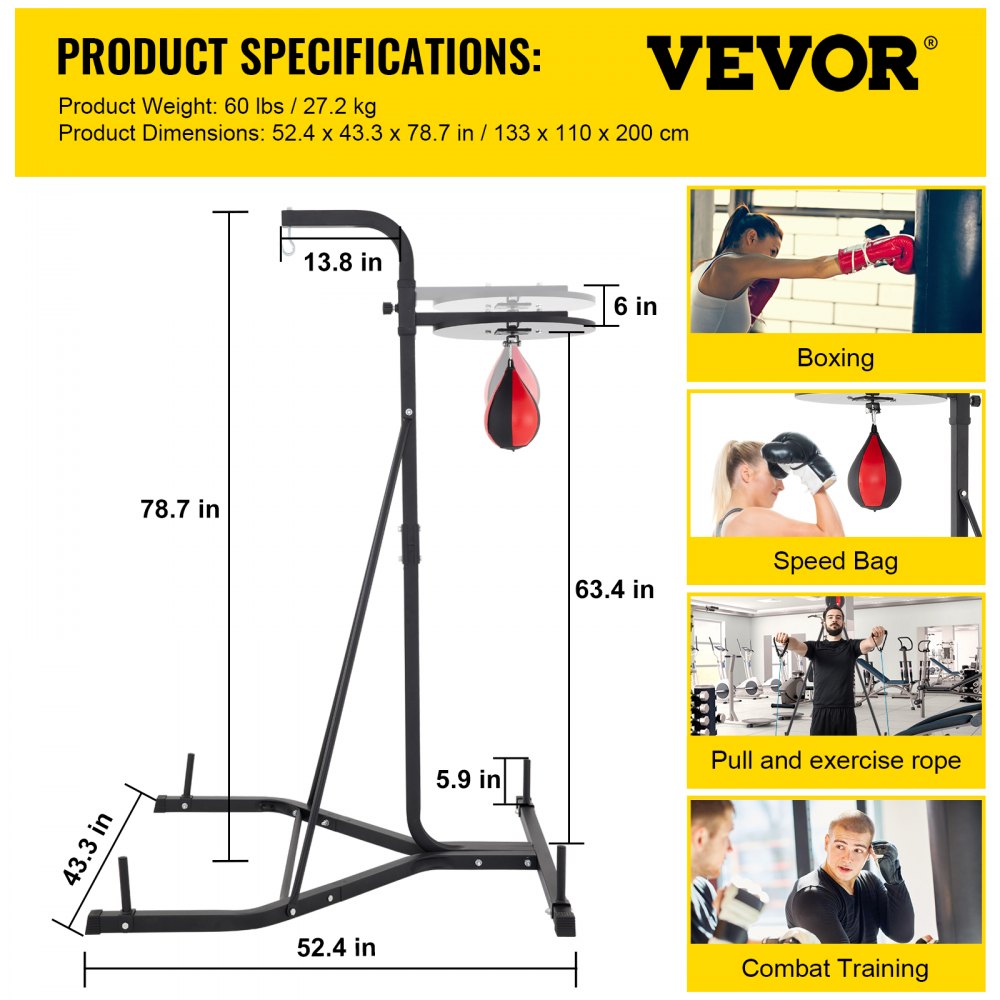 VEVOR Heavy Bag Stand with Speed Ball , Height Adjustable Punching Bag Stand, Foldable Boxing Bag Stand Steel Sandbag Rack Freestanding Up to 132 lbs for Home and Gym Fitness. 