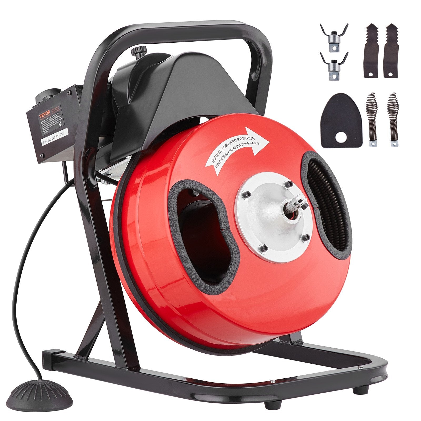 VEVOR Drain Cleaner Machine 50FT x 1/2Inch Manual Feed Snake Auger with 4 Cutter 