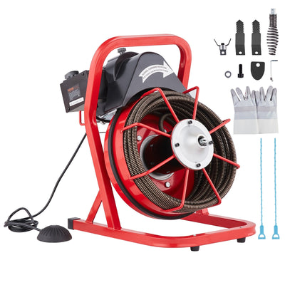 VEVOR Drain Cleaner Machine Drain Auger 50FT x 1/2 Inch Manual Feed & 4 Cutters 