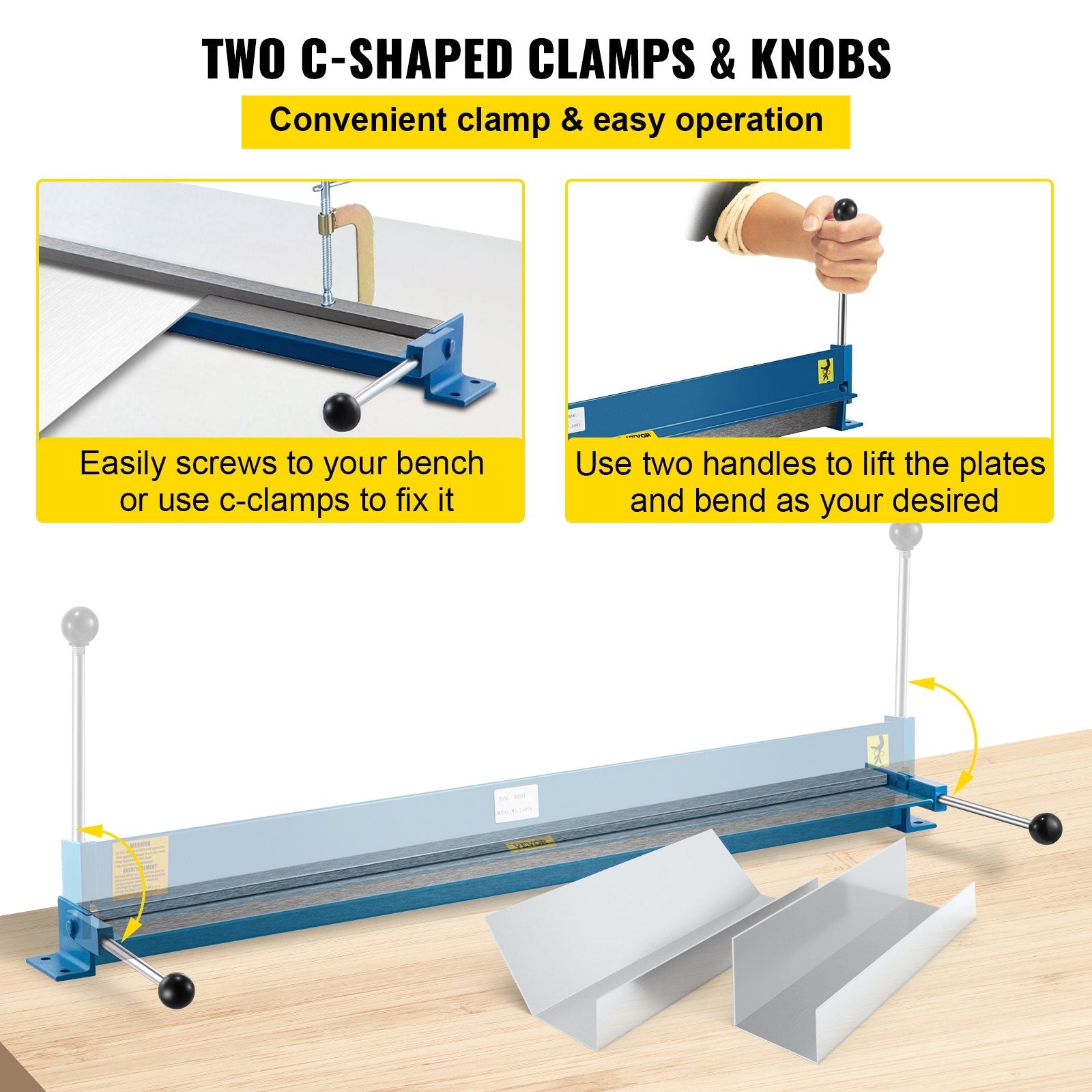 VEVOR Sheet Metal Brake 36 In. Metal Bender Brake 910 mm Length Portable Metal Bender 0-90 Degrees Adjustable Steel Bender with 2 C-shaped Clamps Manual Sheet Metal Bender Tool for Metal Bending 