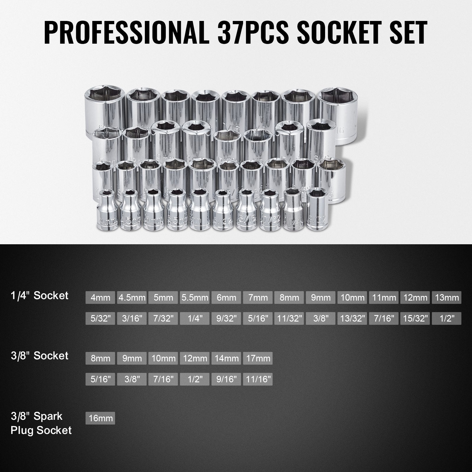 VEVOR 221-Piece Mechanics Tool Set 1/4" and 3/8" Drive Sockets SAE and Metric 
