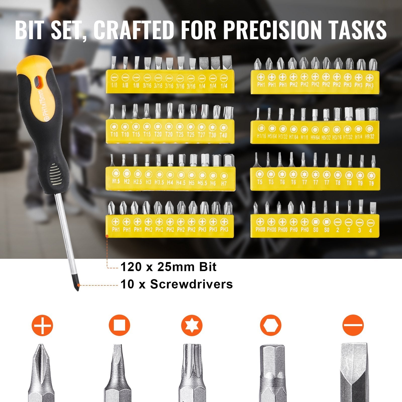 VEVOR 221-Piece Mechanics Tool Set 1/4" and 3/8" Drive Sockets SAE and Metric 