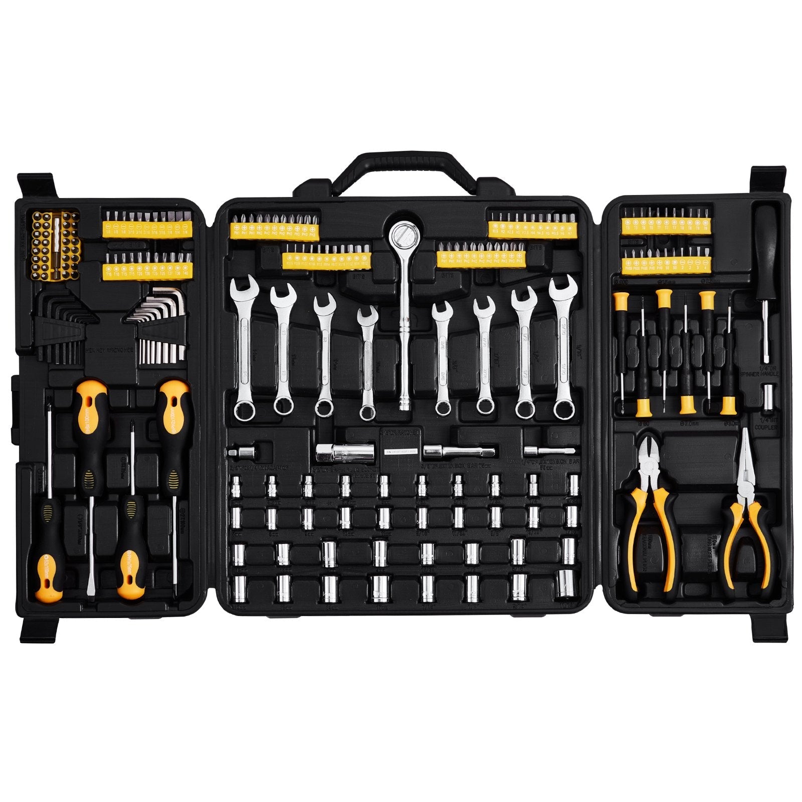 VEVOR 221-Piece Mechanics Tool Set 1/4" and 3/8" Drive Sockets SAE and Metric 