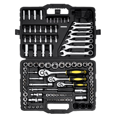 VEVOR 121-Piece Mechanics Tool Set 1/4" 3/8" 1/2" Drive Sockets SAE and Metric 