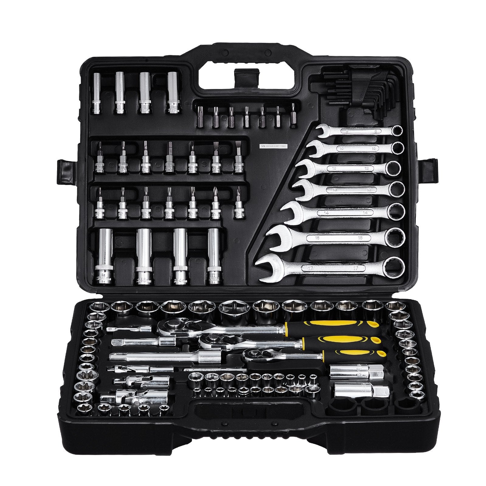 VEVOR 121-Piece Mechanics Tool Set 1/4" 3/8" 1/2" Drive Sockets SAE and Metric 