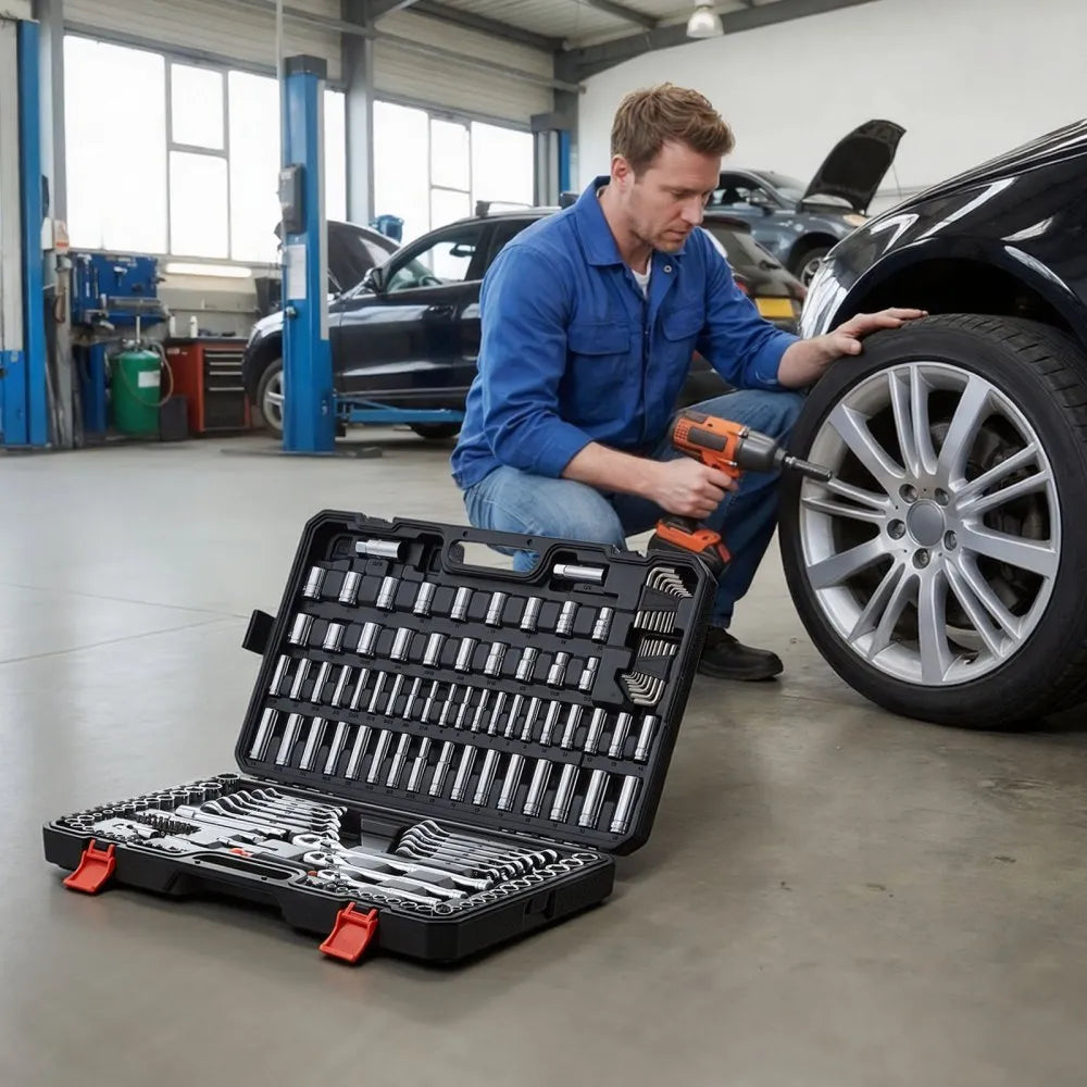 VEVOR 159-Piece Mechanics Tool Set, 1/4", 3/8" & 1/2" Drive SAE & Metric Socket Set with Wrenches & Bits