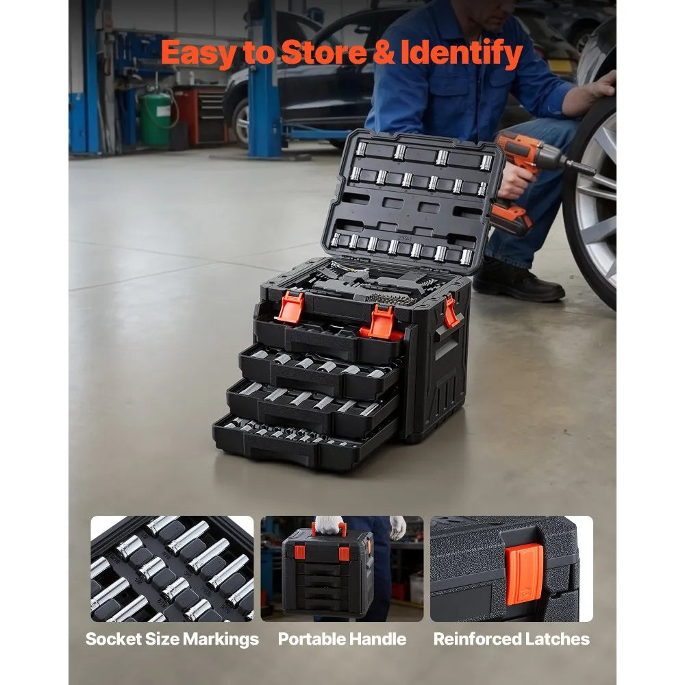 VEVOR 230-Piece Mechanic Tool Kit, Multi-Drive SAE & Metric Socket and Wrench Set with Case