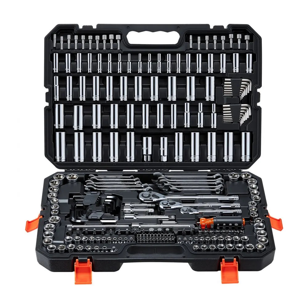 VEVOR 253-Piece Mechanics Tool Set, 1/4", 3/8" & 1/2" Drive SAE & Metric Socket Set with Wrenches & Bits