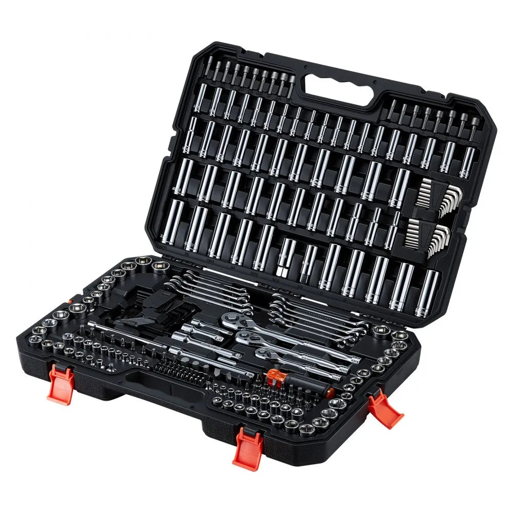 VEVOR 253-Piece Mechanics Tool Set, 1/4", 3/8" & 1/2" Drive SAE & Metric Socket Set with Wrenches & Bits