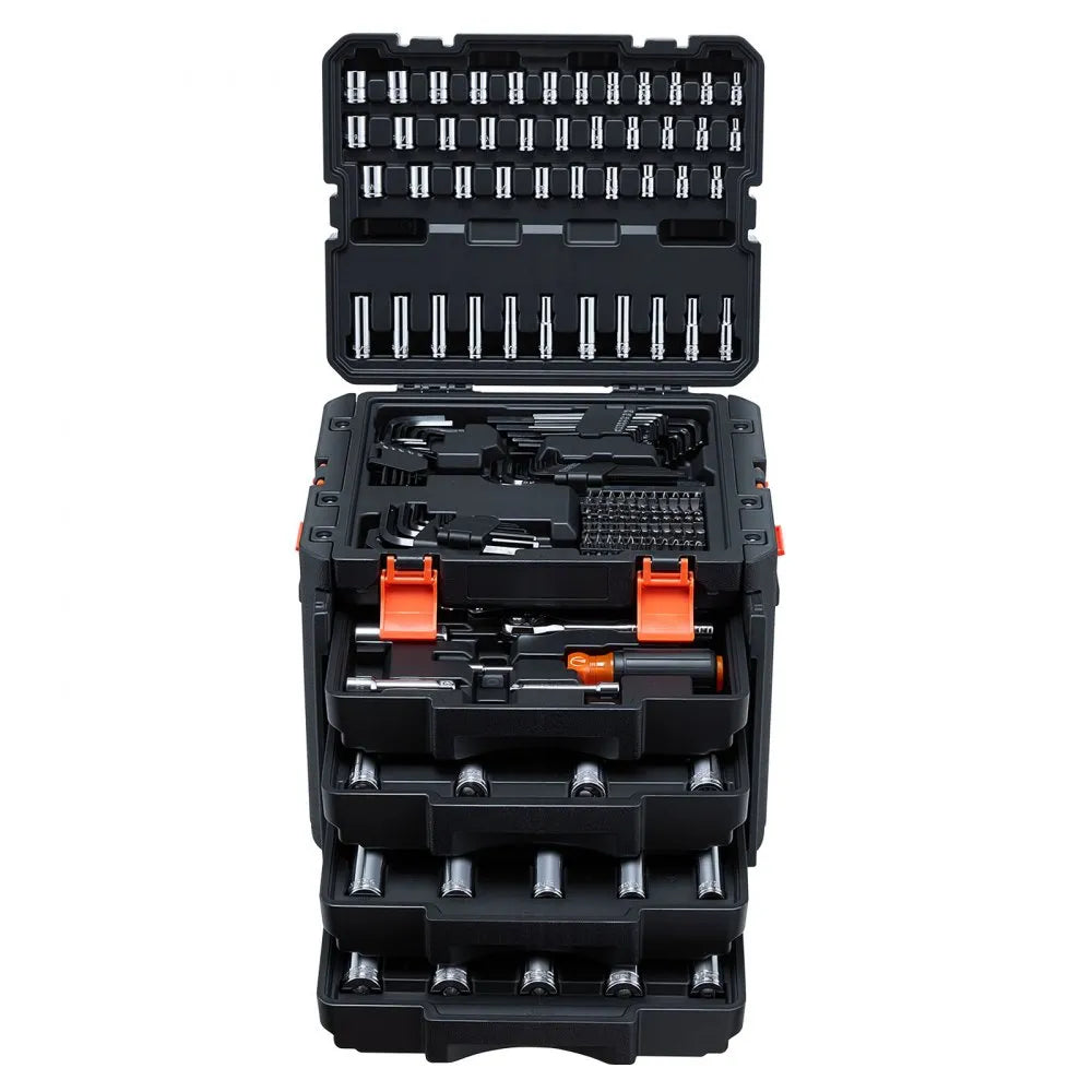 VEVOR 256-Piece Mechanics Tool Set, 1/4", 3/8" & 1/2" Drive SAE & Metric Socket and Wrench Kit