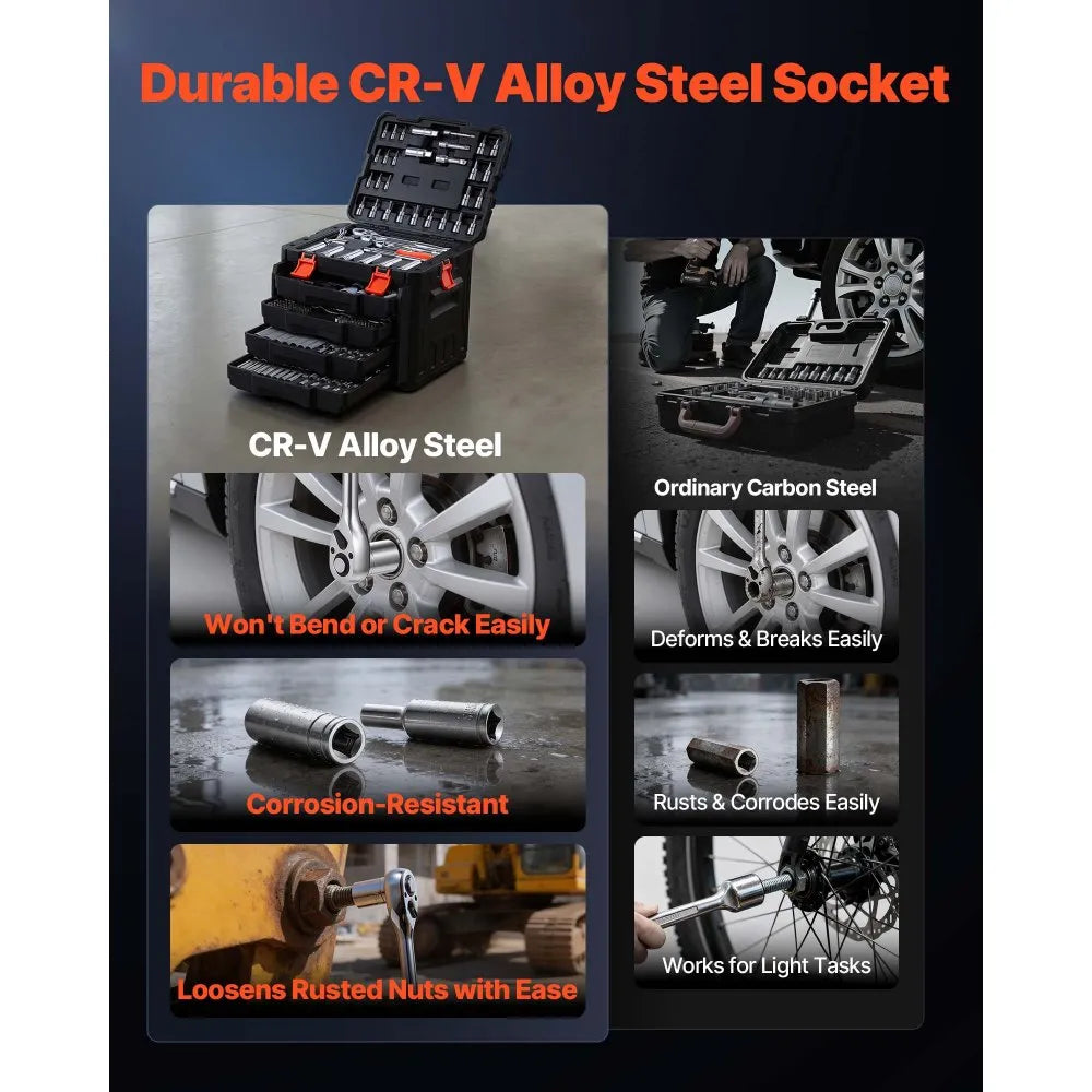 297-Piece Mechanics Tool Set – SAE & Metric Socket and Wrench Kit with Storage Case