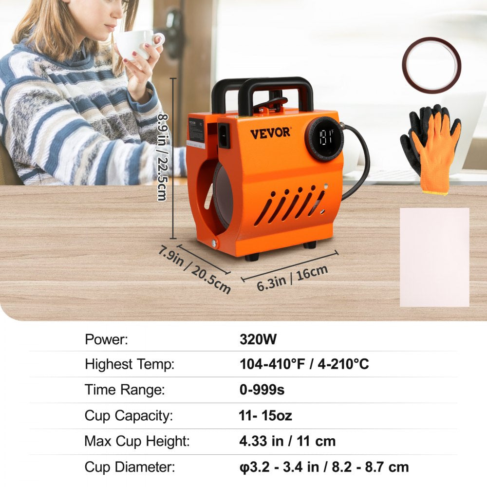 VEVOR Mug Heat Press Mini Cup Press Machine DIY Sublimation Blanks 11-15oz 