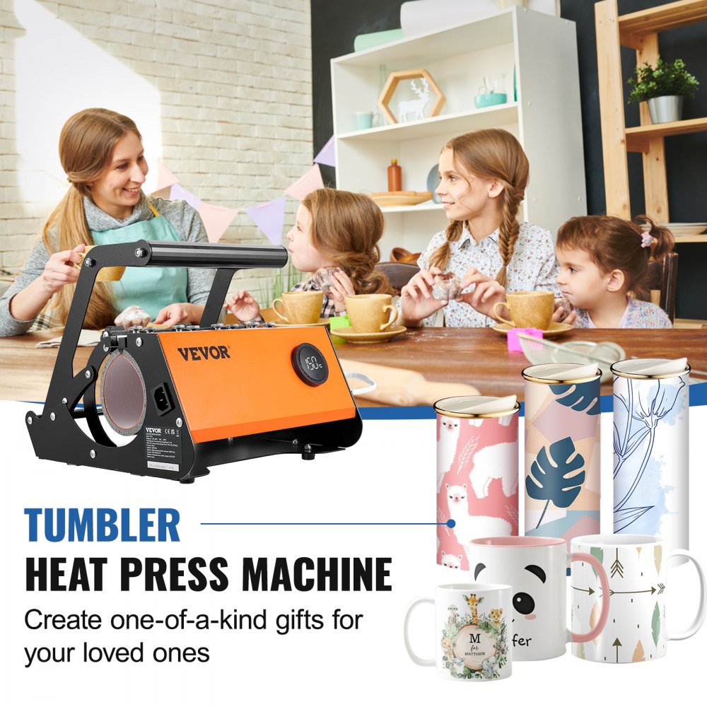 VEVOR Tumbler Heat Press, 30oz Mug Heat Press Machine Sublimation Transfer 11-15oz 16-25oz 30oz Straight Skinny Tumblers, Cup Heat Press with Heat-resist Gloves & Tape, DIY Ceramic Mugs Cups Glasses 