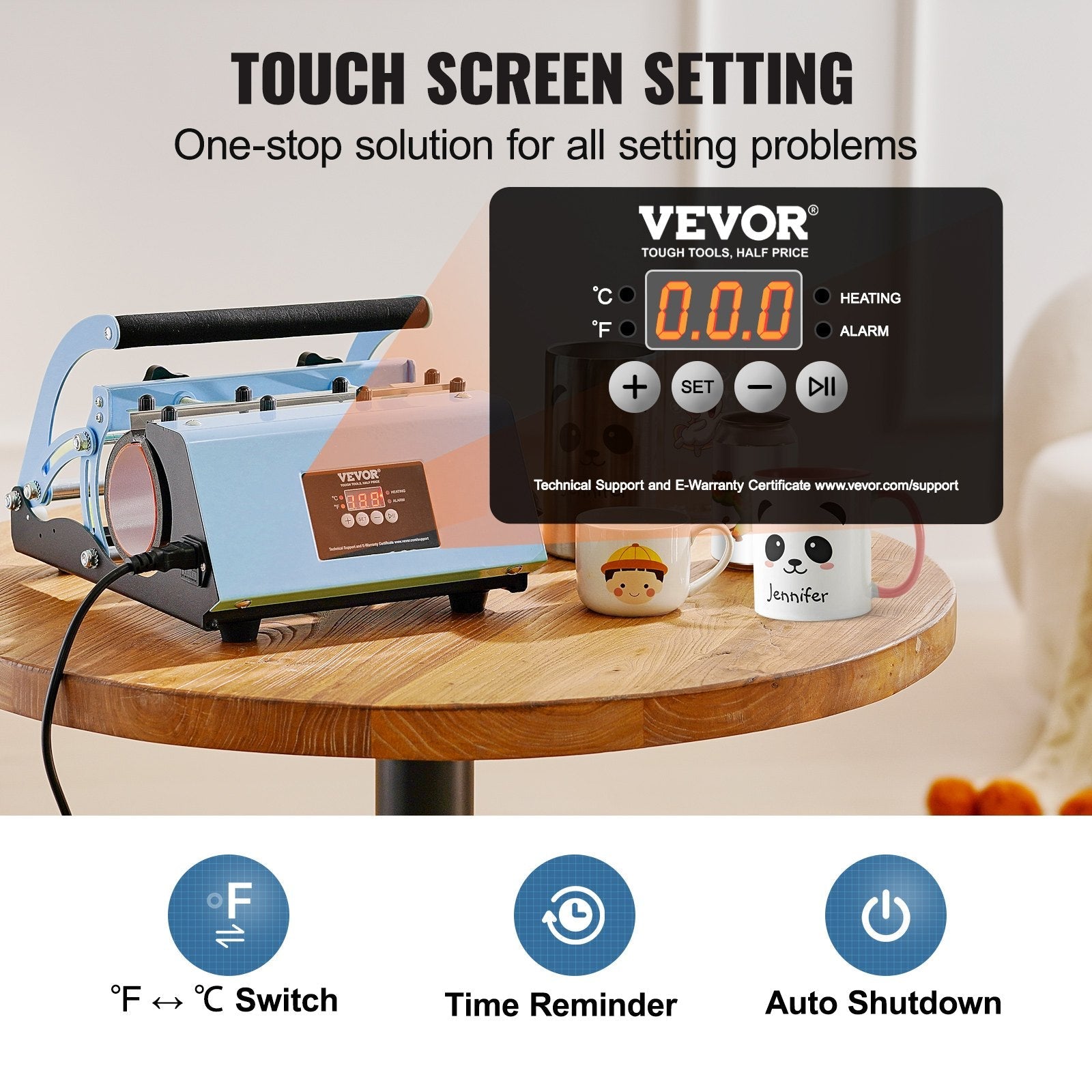 VEVOR Tumbler Heat Press Machine 11-30oz Mug Press Sublimation Tumblers Blue 