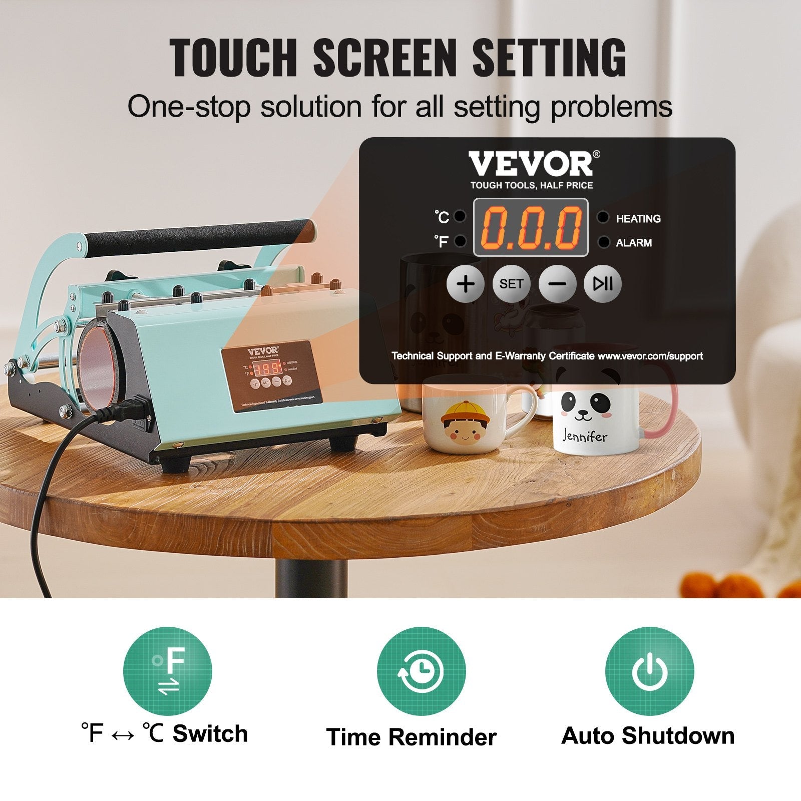 VEVOR Tumbler Heat Press Machine 11-30oz Mug Press Sublimation Tumblers Green 