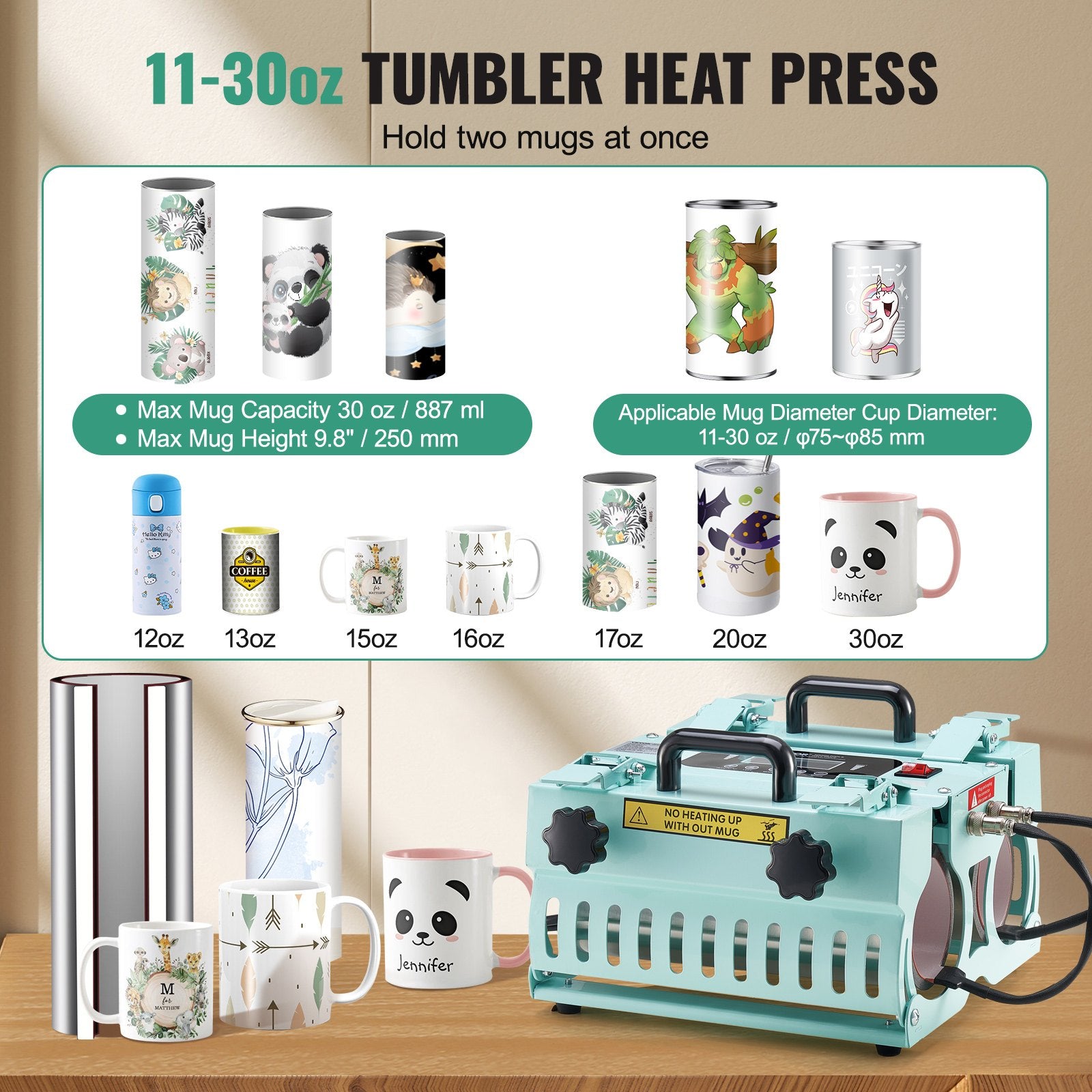 VEVOR Tumbler Heat Press Machine 2 Station Heaters 11-30oz Mug Press Sublimation 