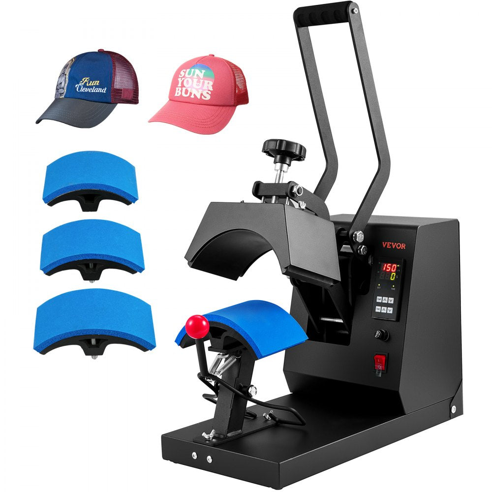 VEVOR Hat Heat Press, 4-in-1 Cap Heat Press Machine, 6 x 3in Clamshell Sublimation Transfer, LCD Digital Timer Temperature Control with 4pcs Curved Heating Elements (6x3/6.7x2.7/6.7x2.7/8.1x3.5) 