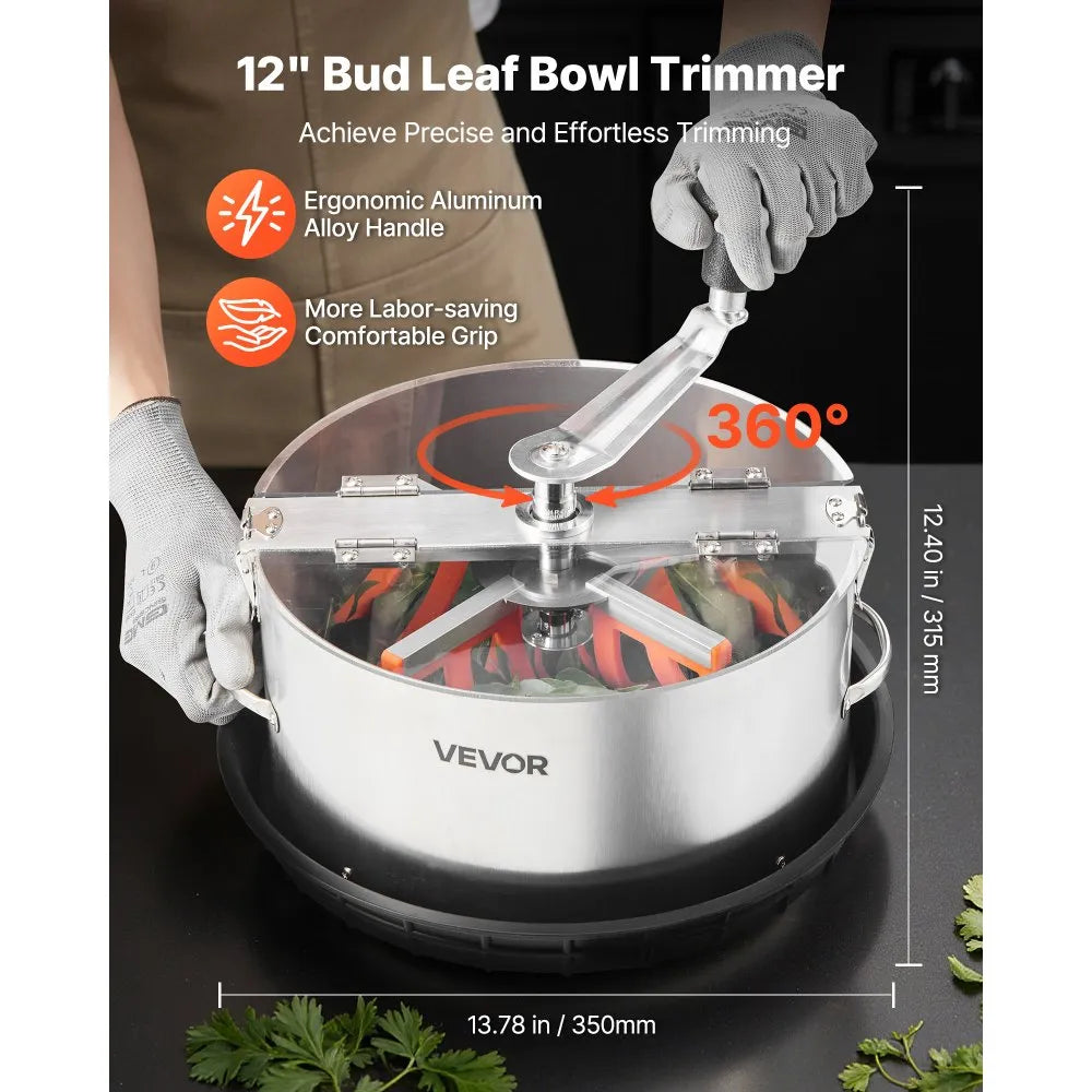 12-Inch Manual Bud & Leaf Bowl Trimmer with Stainless Steel Blades and Clear Viewing Lid