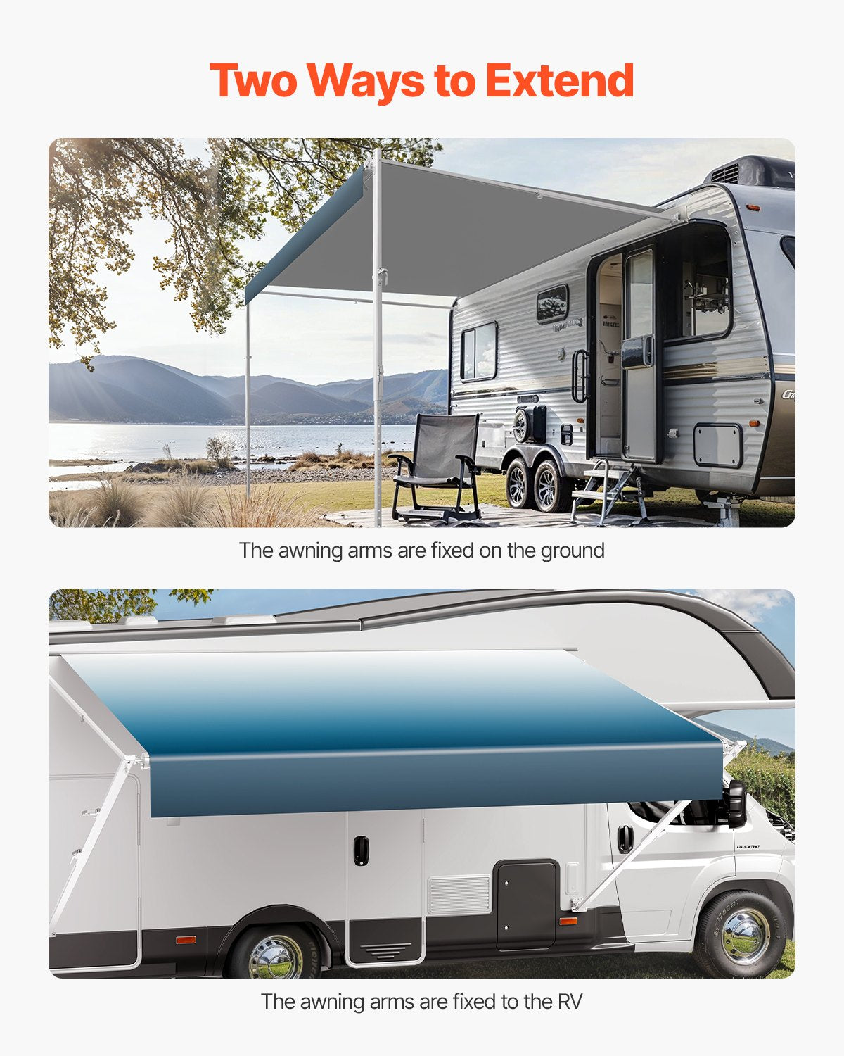 VEVOR 15' RV Replacement Awning Manual Trailer Awning for Most DC12V RVs 
