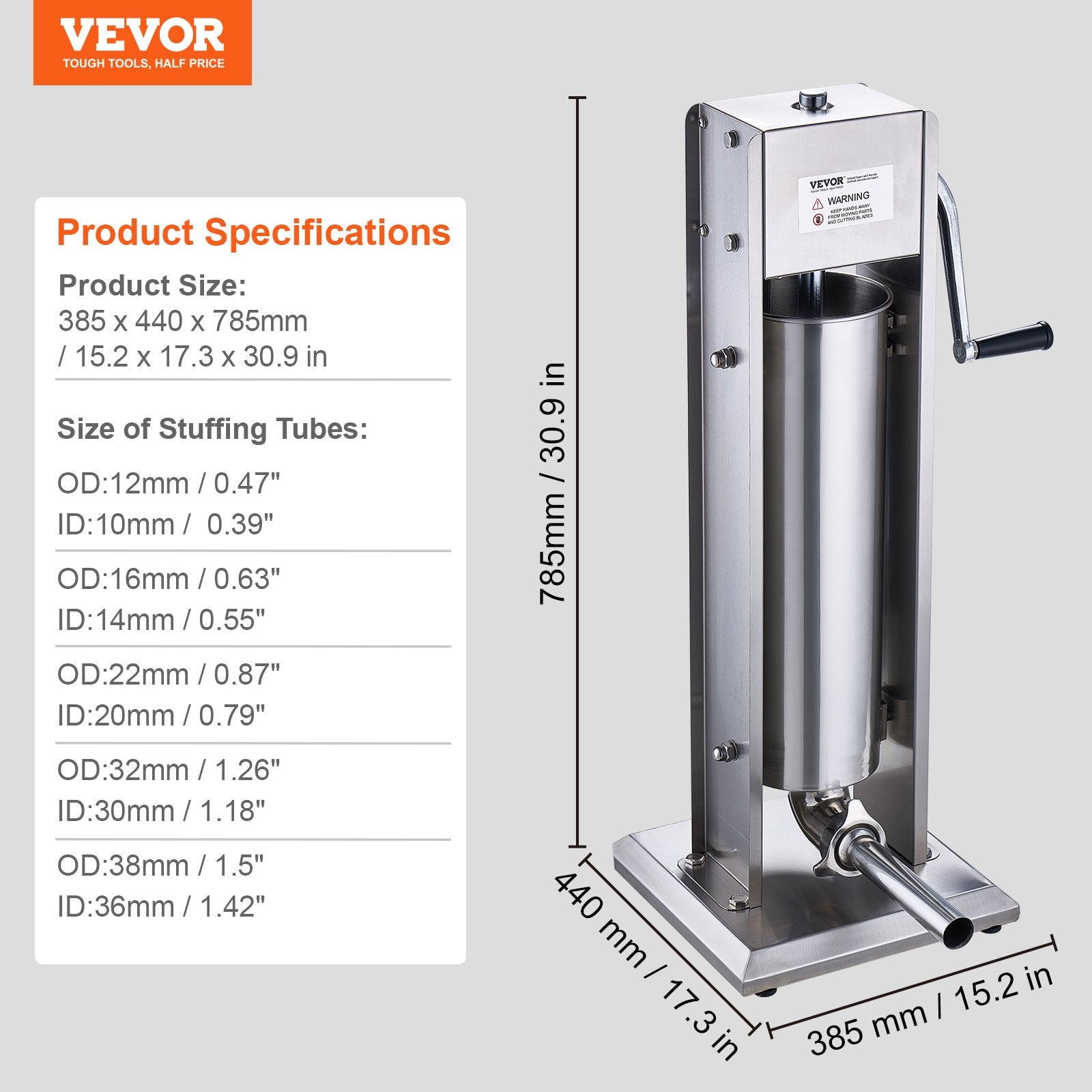 VEVOR Manual Sausage Stuffer 7 L Vertical Sausage Machine 304 Stainless Steel 