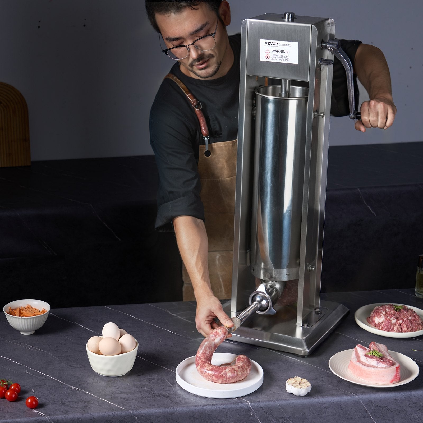 VEVOR Manual Sausage Stuffer 7 L Vertical Sausage Machine 304 Stainless Steel 