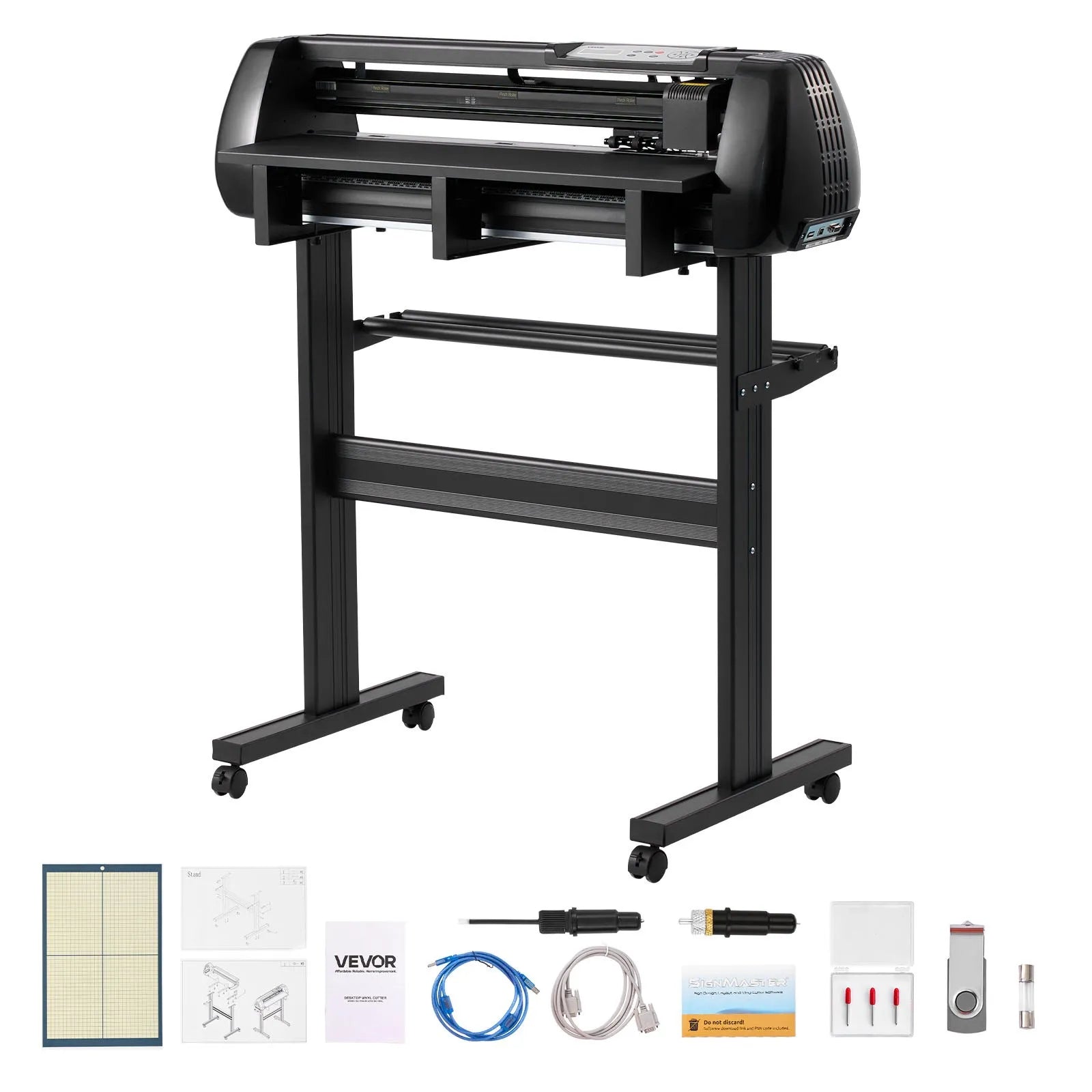 VEVOR Vinyl Cutter Machine, 28 inch Max Feed Width, Dual Blades, Adjustable Force and Speed, LED Display, Vinyl Plotter Cutter Printer with Signmaster Software for Compatible with Windows and macOS 