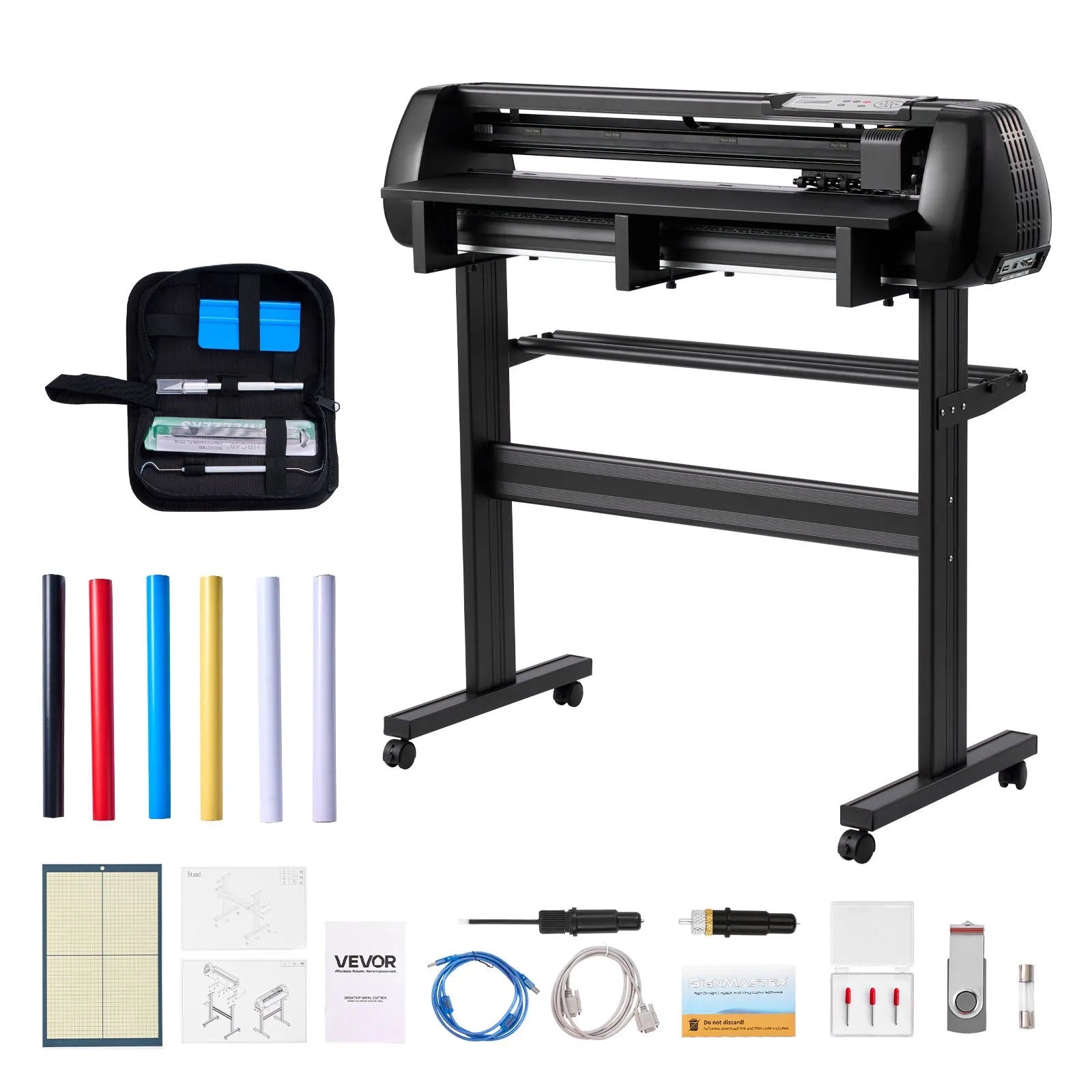 VEVOR Vinyl Cutter Machine, 34 inch Max Feed Width, Dual Blades, Adjustable Force and Speed, LED Display, Vinyl Plotter Cutter Printer Bundle with Sticker Sheets, Transfer Film, Signmaster Software 
