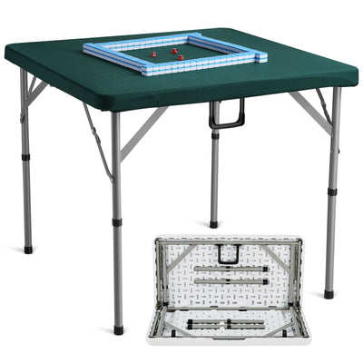 VEVOR Mahjong Table with Mahjong Tiles Set, Fold-in-Half 4 Player Card Table with 144PCS Majiang Tiles and 3 Dice, Portable Bi-Folding Domino Table with Wear-Resistant Green Tabletop & Carrying Handle 