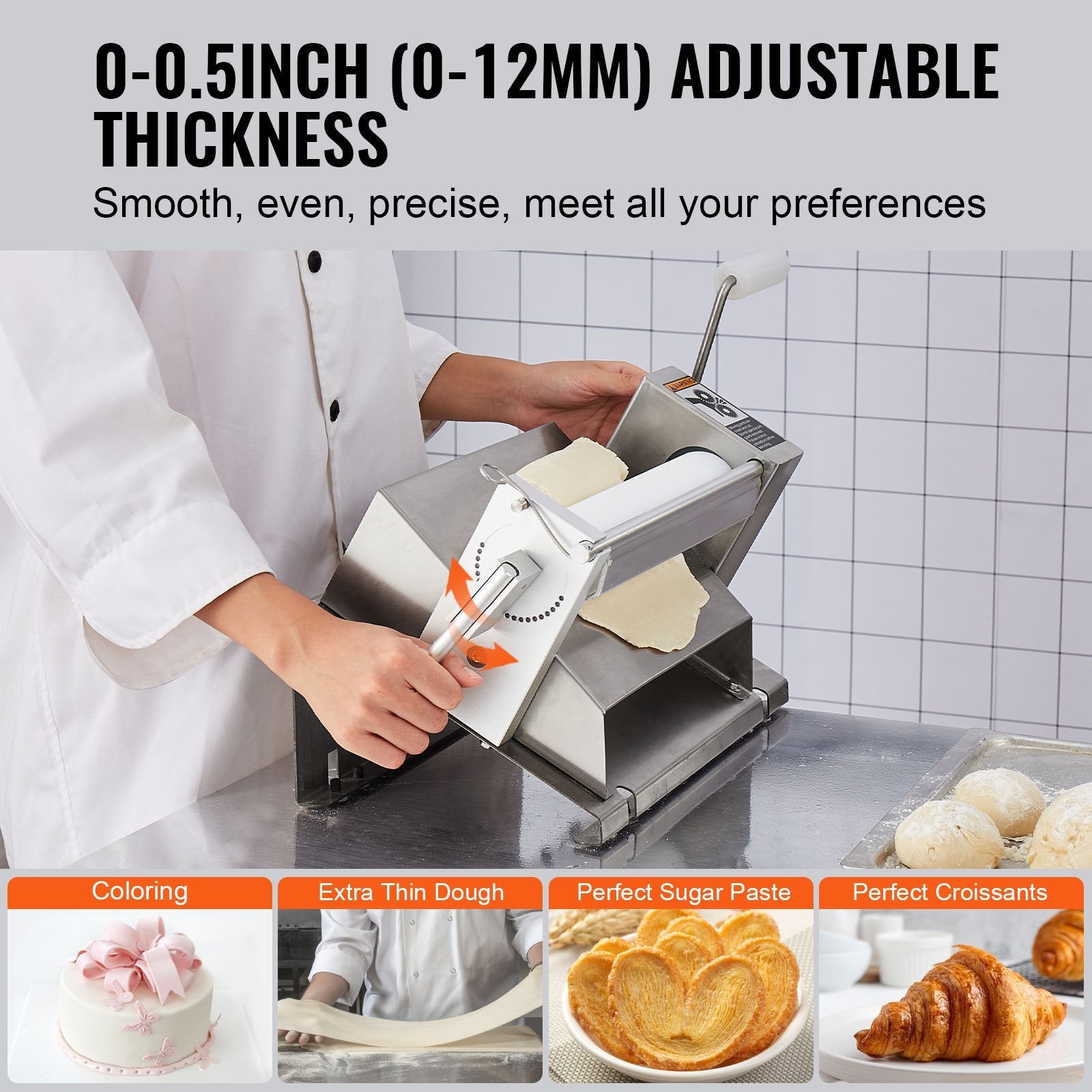 VEVOR Manual Dough Sheeter Machine Max 1/2" Dough Roller Pastry Press Machine 