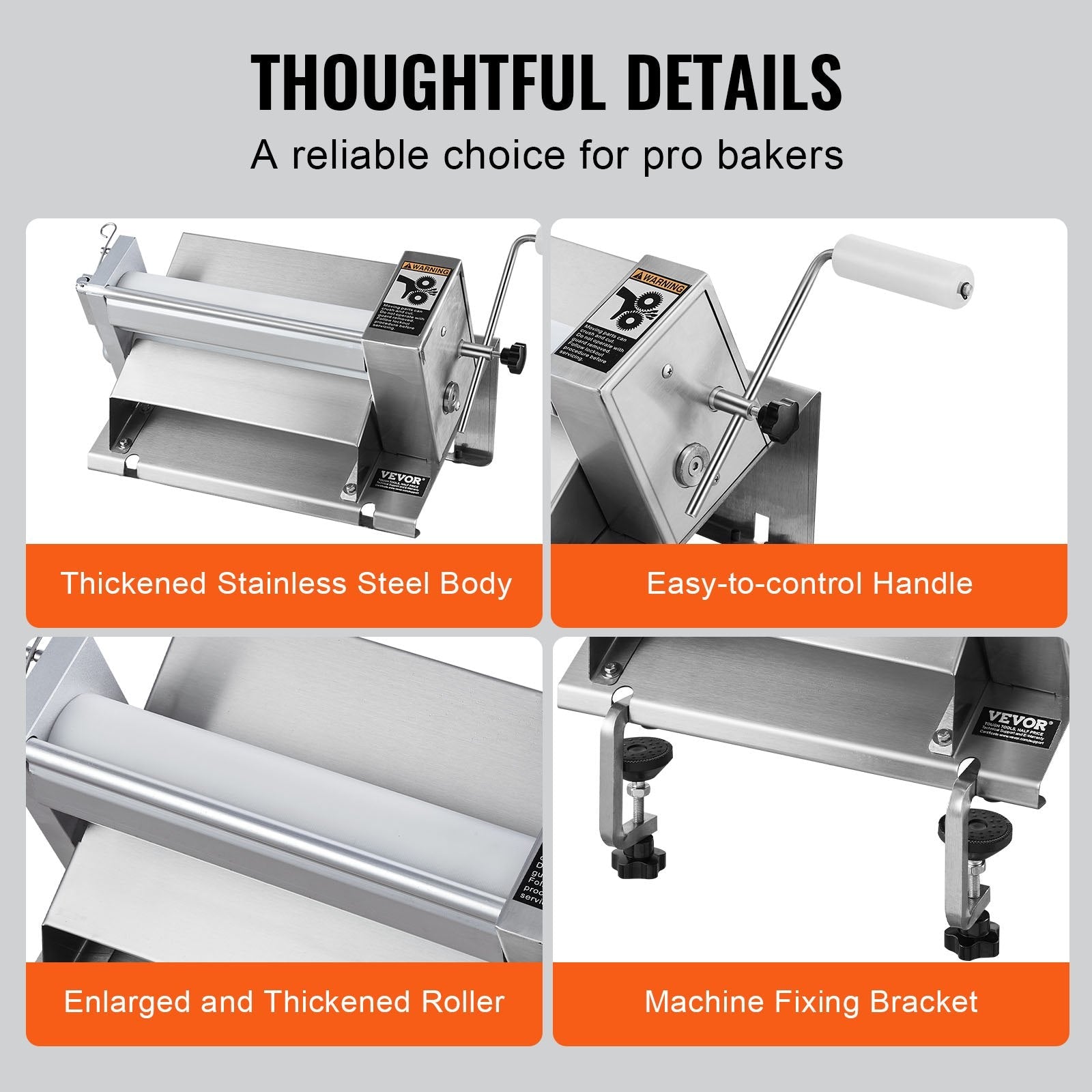 VEVOR Manual Dough Sheeter Machine Max 1/2" Dough Roller Pastry Press Machine 