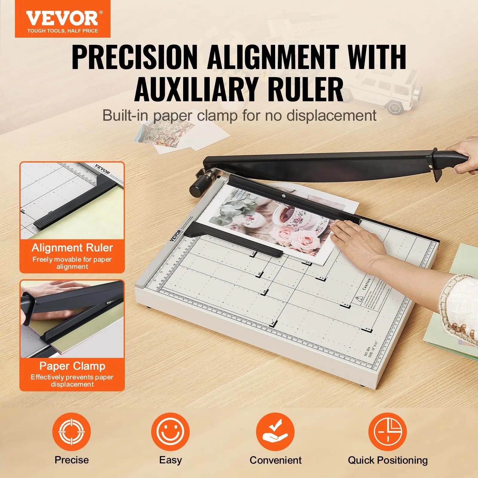 VEVOR Paper Cutter, Guillotine Trimmer, 18" Cut Length, 20 Sheets Capacity, Heavy Duty Guillotine Paper Cutter with Guard Rail/Blade Lock for Cardstock/Cardboard, Paper Trimmer for Home Office School