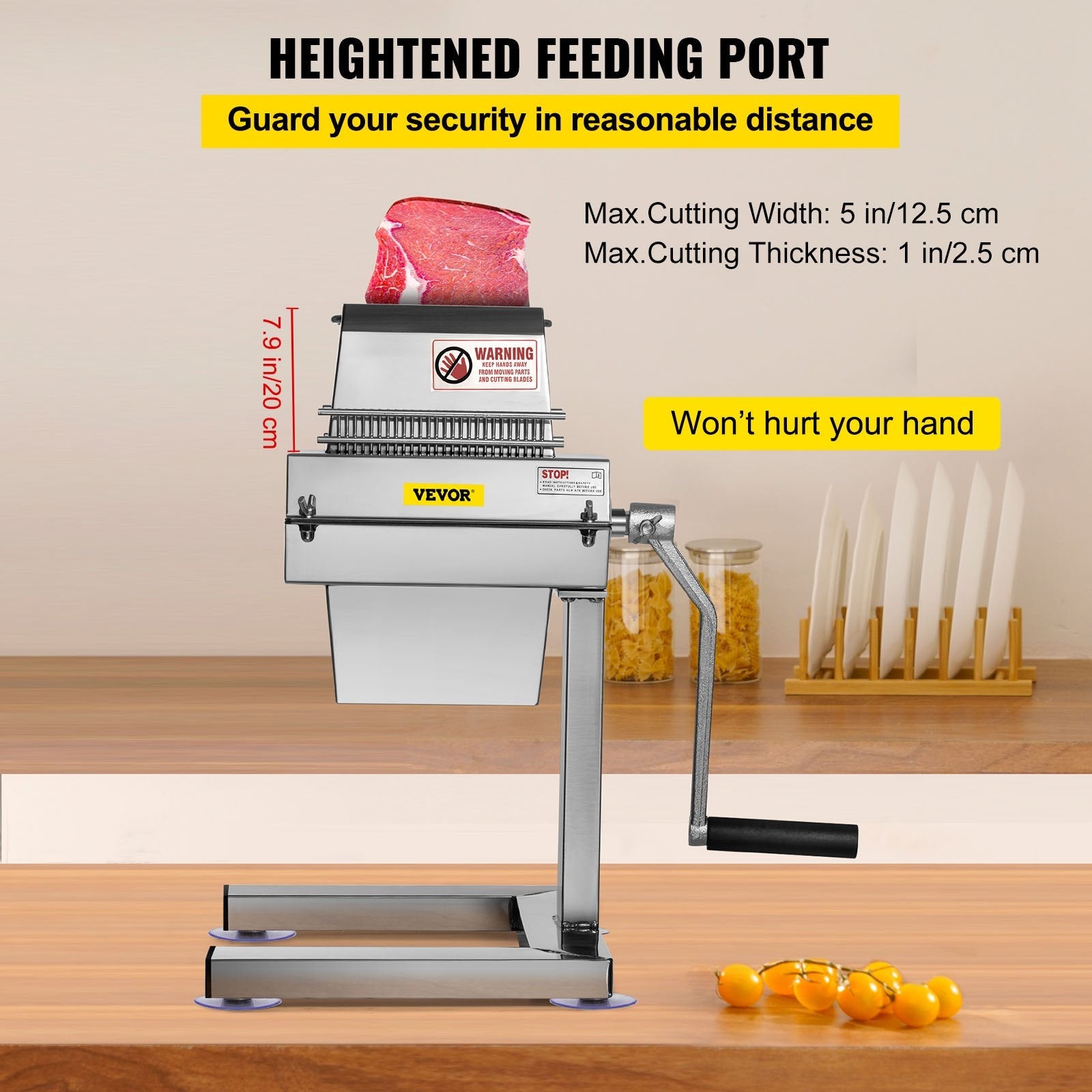 VEVOR Meat Tenderizer Machine, 5 in/12.5 cm Cutting Width, Manual Steak Tenderizer with Stainless Steel Blades and C-Clamp Combs, Heavy Duty Construction Used for Tendering Pork Beef Mutton 