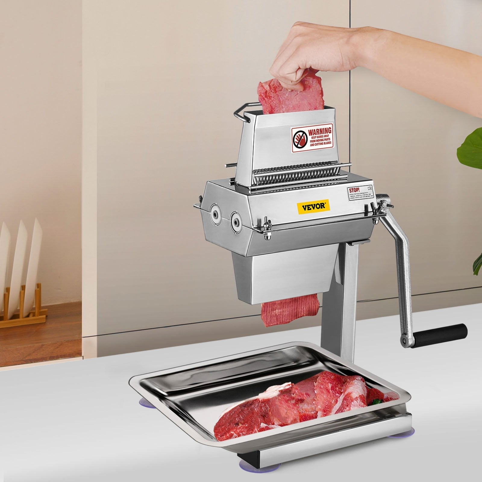 VEVOR Meat Tenderizer Machine, 5 in/12.5 cm Cutting Width, Manual Steak Tenderizer with Stainless Steel Blades and C-Clamp Combs, Heavy Duty Construction Used for Tendering Pork Beef Mutton 