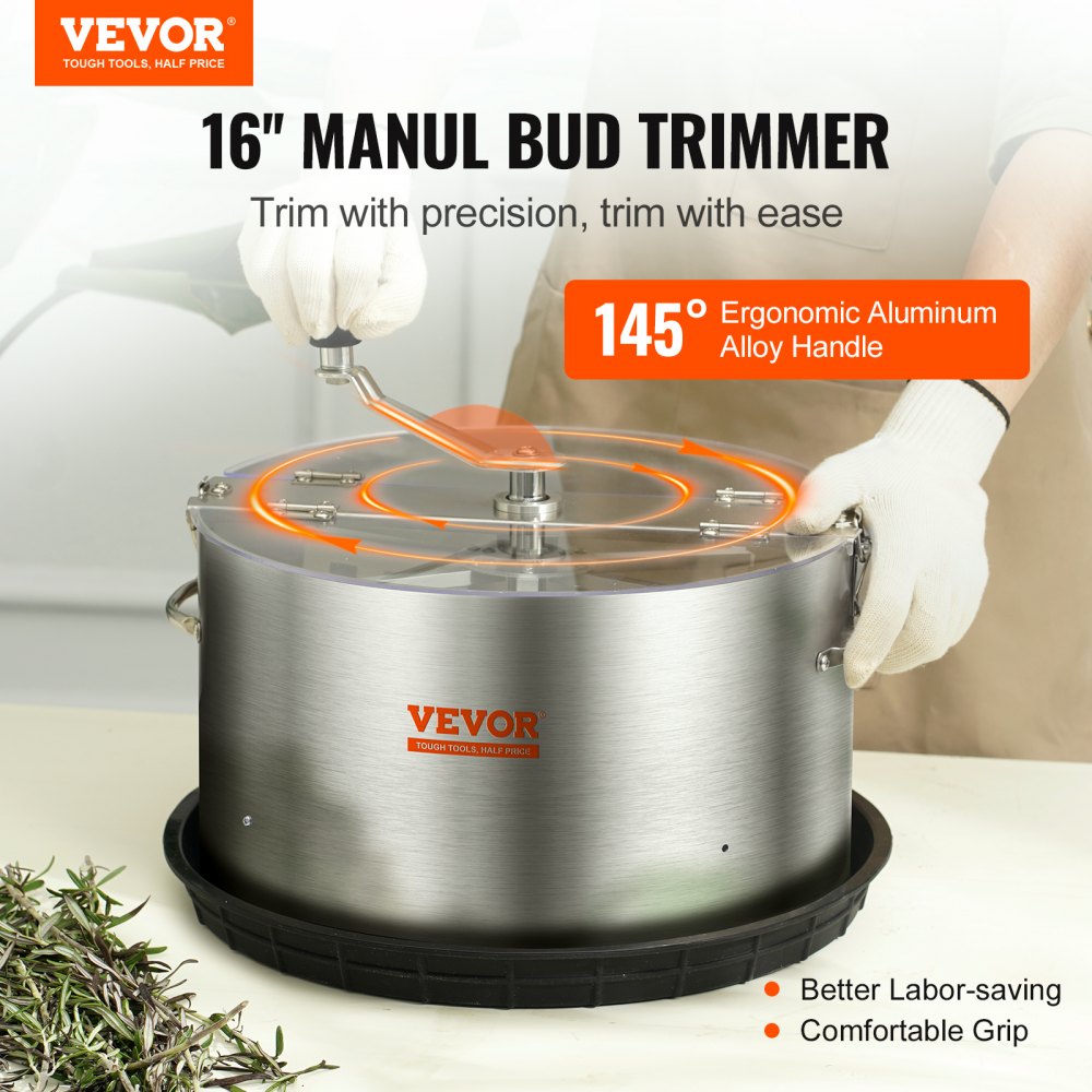 VEVOR Bud Leaf Trimmer, 16 inch Stainless Steel Manual Bud Trimmer Machine, with Clear PET Cover for Visual Cutting, Hand Pruners Included, for Cutting Leaves, Buds, Flowers, Hydroponic Plants 