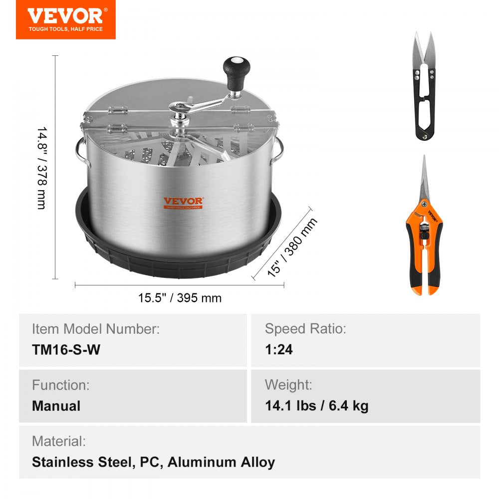 VEVOR Bud Leaf Trimmer, 16 inch Stainless Steel Manual Bud Trimmer Machine, with Clear PET Cover for Visual Cutting, Hand Pruners Included, for Cutting Leaves, Buds, Flowers, Hydroponic Plants 