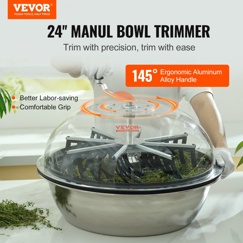 VEVOR Leaf Bowl Trimmer, 24'' Trimmer Bowl, Manual Bud Trimmer with Stainless-Steel Blades for Twisted Spin Cut, Clear Visibility Dome and Hand Pruner Included, for Cutting Leaves, Buds, Flowers 