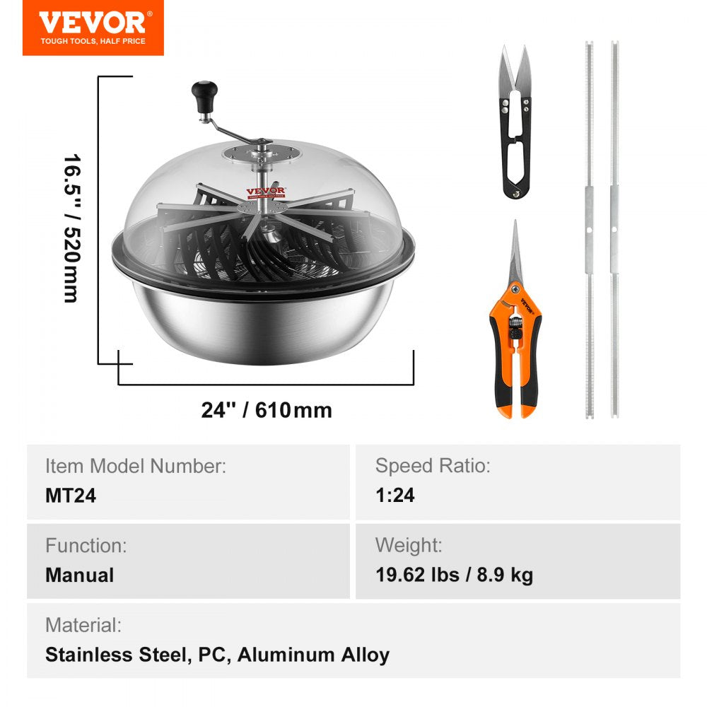 VEVOR Leaf Bowl Trimmer, 24'' Trimmer Bowl, Manual Bud Trimmer with Stainless-Steel Blades for Twisted Spin Cut, Clear Visibility Dome and Hand Pruner Included, for Cutting Leaves, Buds, Flowers 