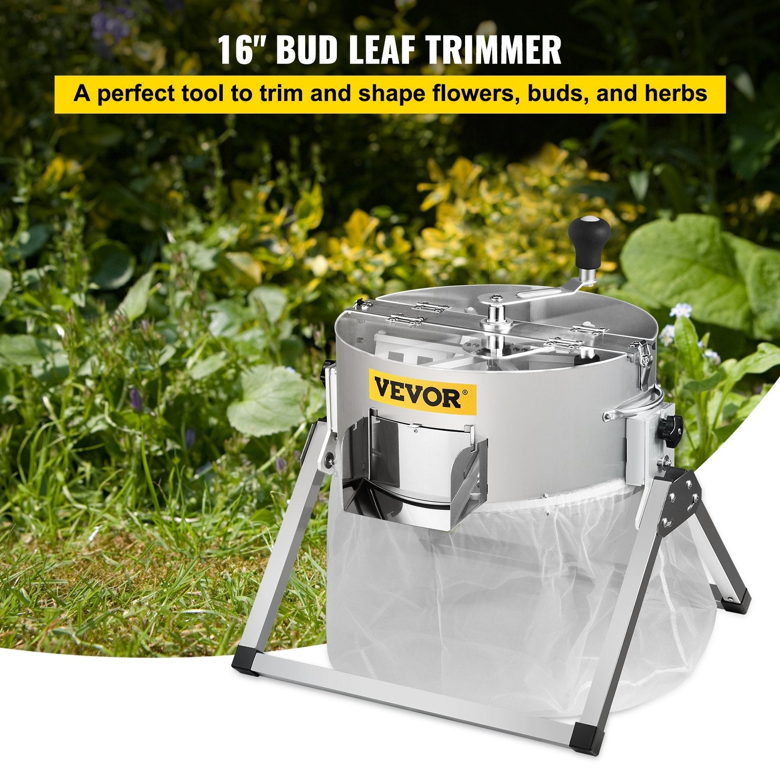 VEVOR Bud Leaf Trimmer, 16 inch Manual Hydroponic Dry or Wet Plant Trimming Machine, with Sharp Stainless Steel Blades & Solid Metal Gearbox, Twisted Spin Cut for Flowers, Leaves, Herbs 