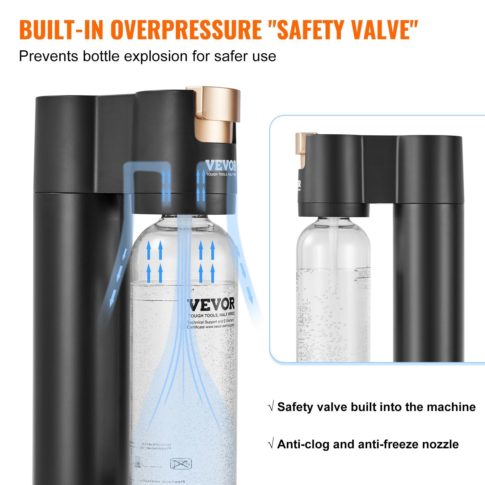 VEVOR Sparkling Water Maker, Soda Maker Machine for Home Carbonating, Seltzer Water Starter Kit with BPA free 1L PET Bottle, Compatible with Mainstream Screw-in 60L CO2 Cylinder(NOT Included), Black 