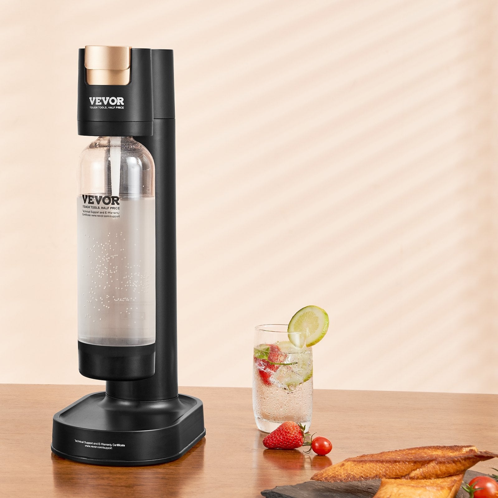 VEVOR Sparkling Water Maker, Soda Maker Machine for Home Carbonating, Seltzer Water Starter Kit with BPA free 1L PET Bottle, Compatible with Mainstream Screw-in 60L CO2 Cylinder(NOT Included), Black 