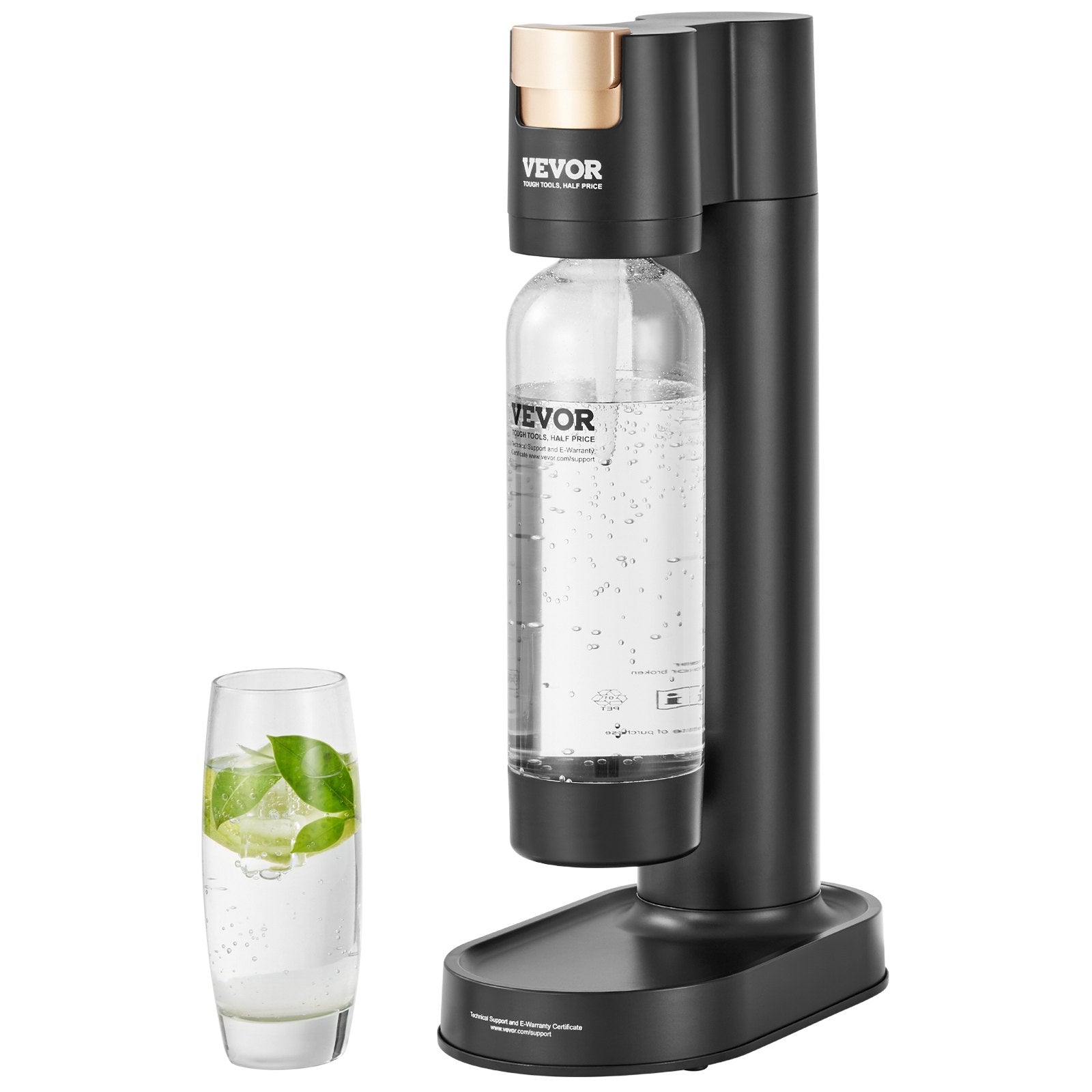 VEVOR Sparkling Water Maker, Soda Maker Machine for Home Carbonating, Seltzer Water Starter Kit with BPA free 1L PET Bottle, Compatible with Mainstream Screw-in 60L CO2 Cylinder(NOT Included), Black 