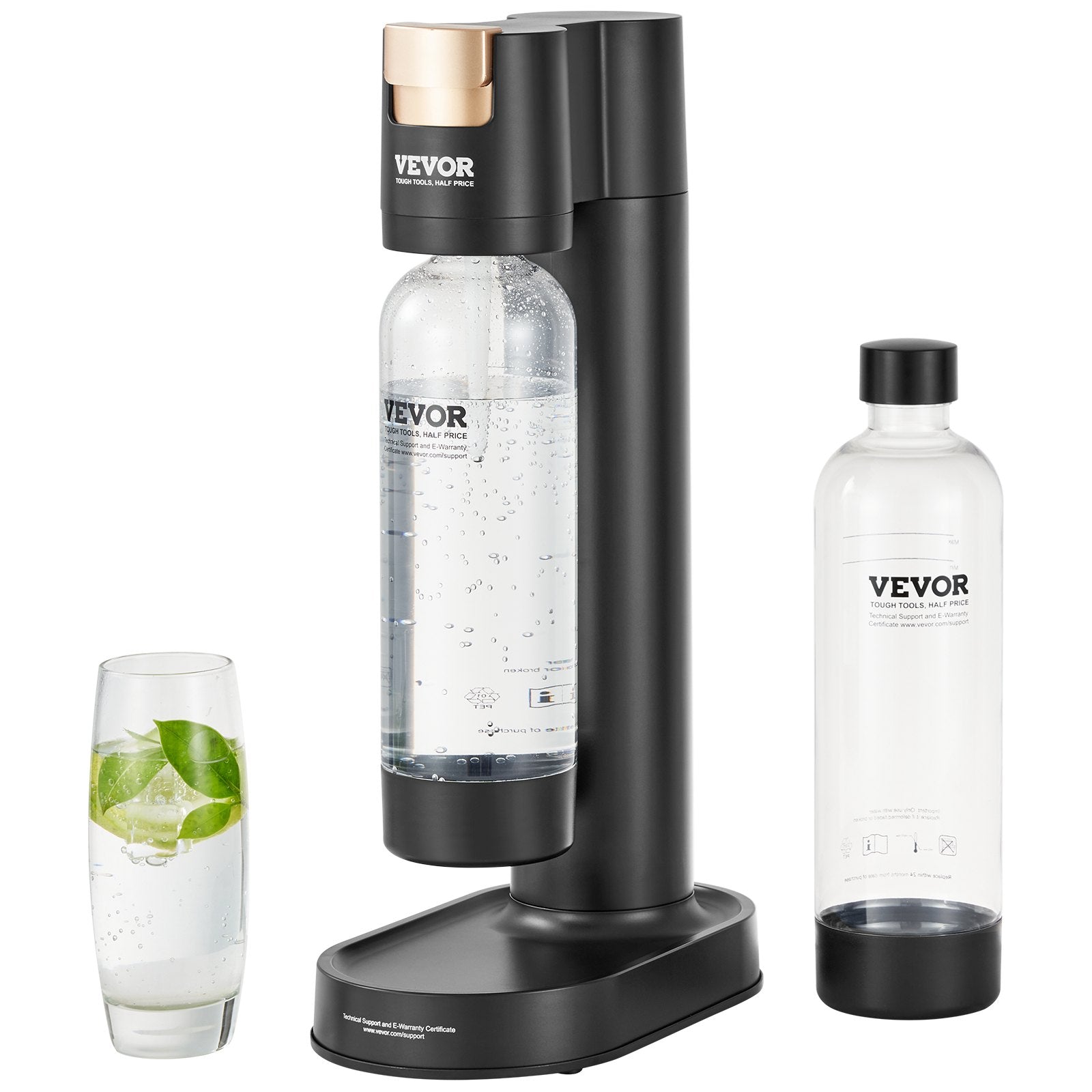 VEVOR Sparkling Water Maker, Soda Maker Machine for Home Carbonating, Seltzer Water Starter Kit with 2 BPA-free 1L PET Bottles, Compatible with Mainstream Screw-in 60L CO2 Cylinder(NOT Included) Black 